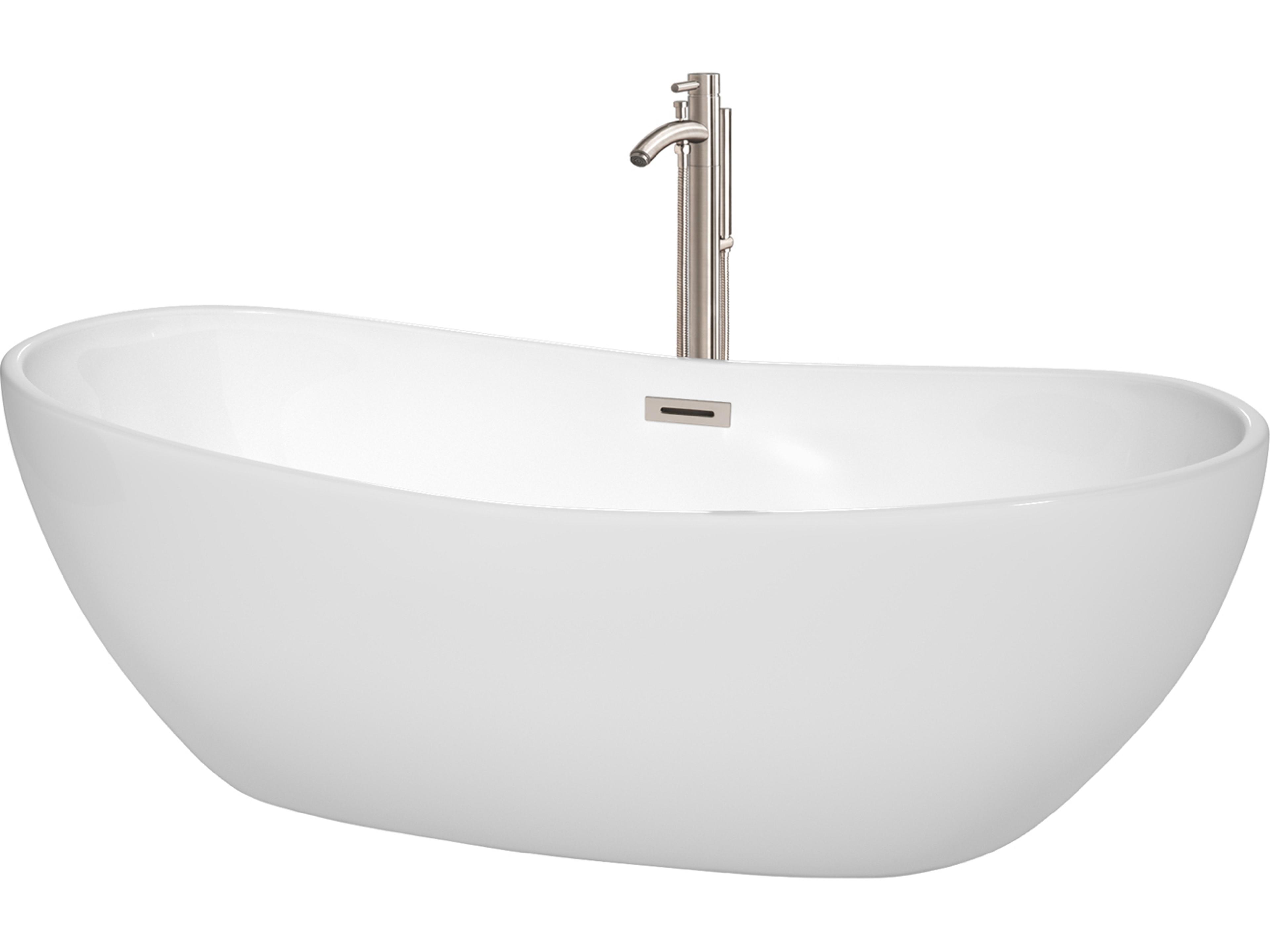 Rebecca White Bathtub with Floor Mounted Faucet, Drain and Overflow Trim