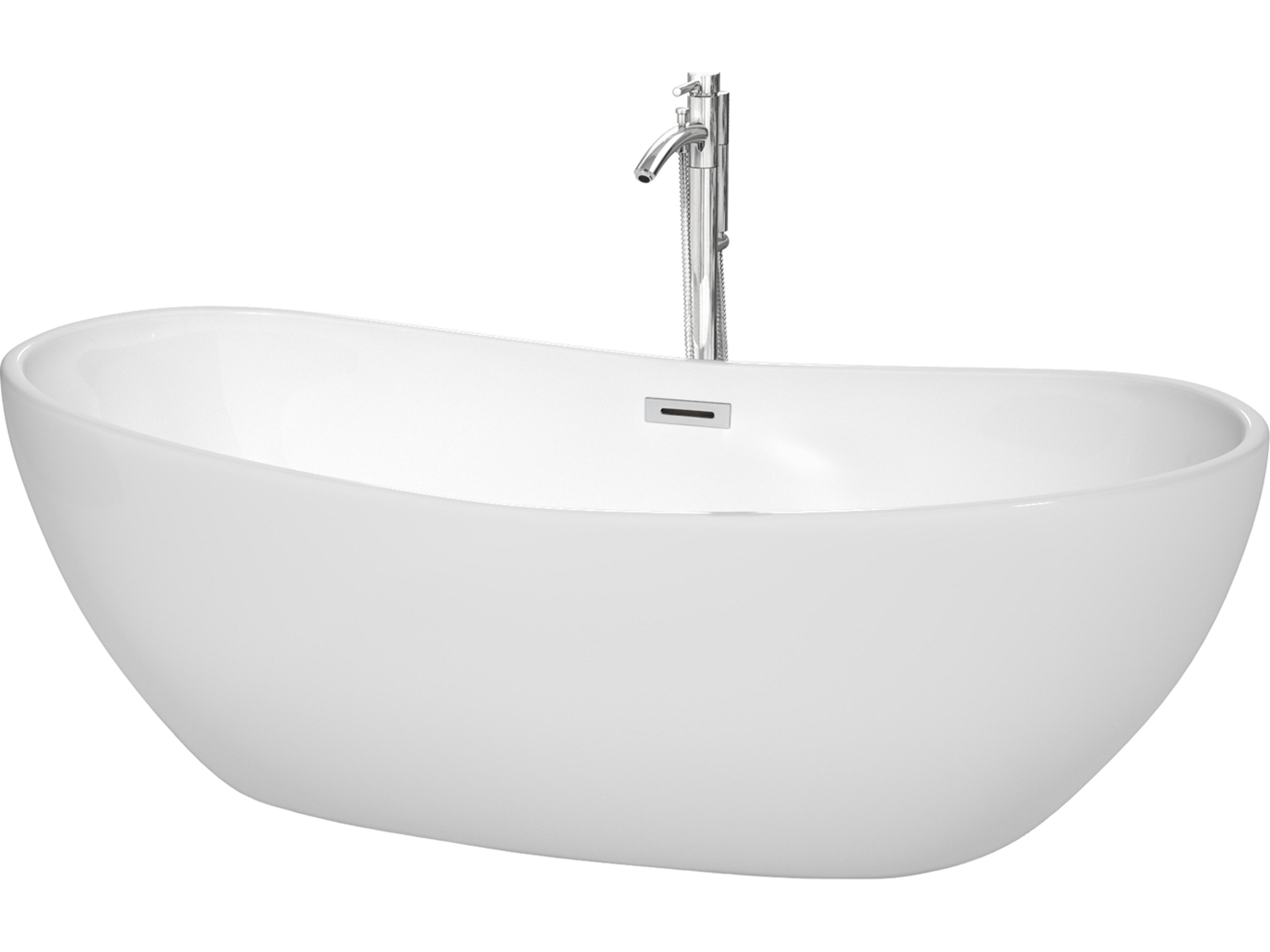 Wyndham Collection Rebecca White Bathtub with Floor Mounted Faucet, Drain and Overflow Trim