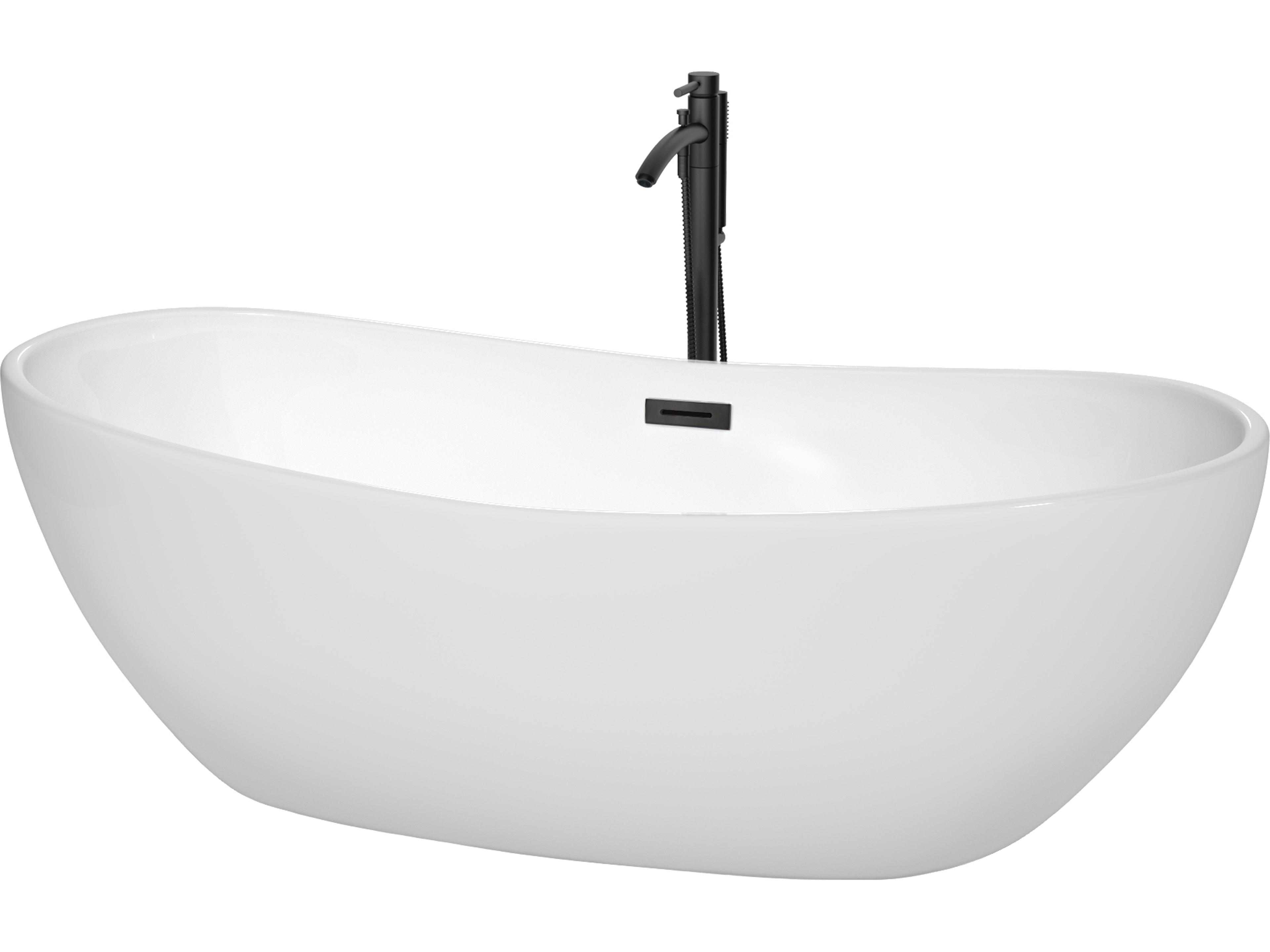 Wyndham Collection Rebecca White Bathtub with Floor Mounted Faucet, Drain and Overflow Trim