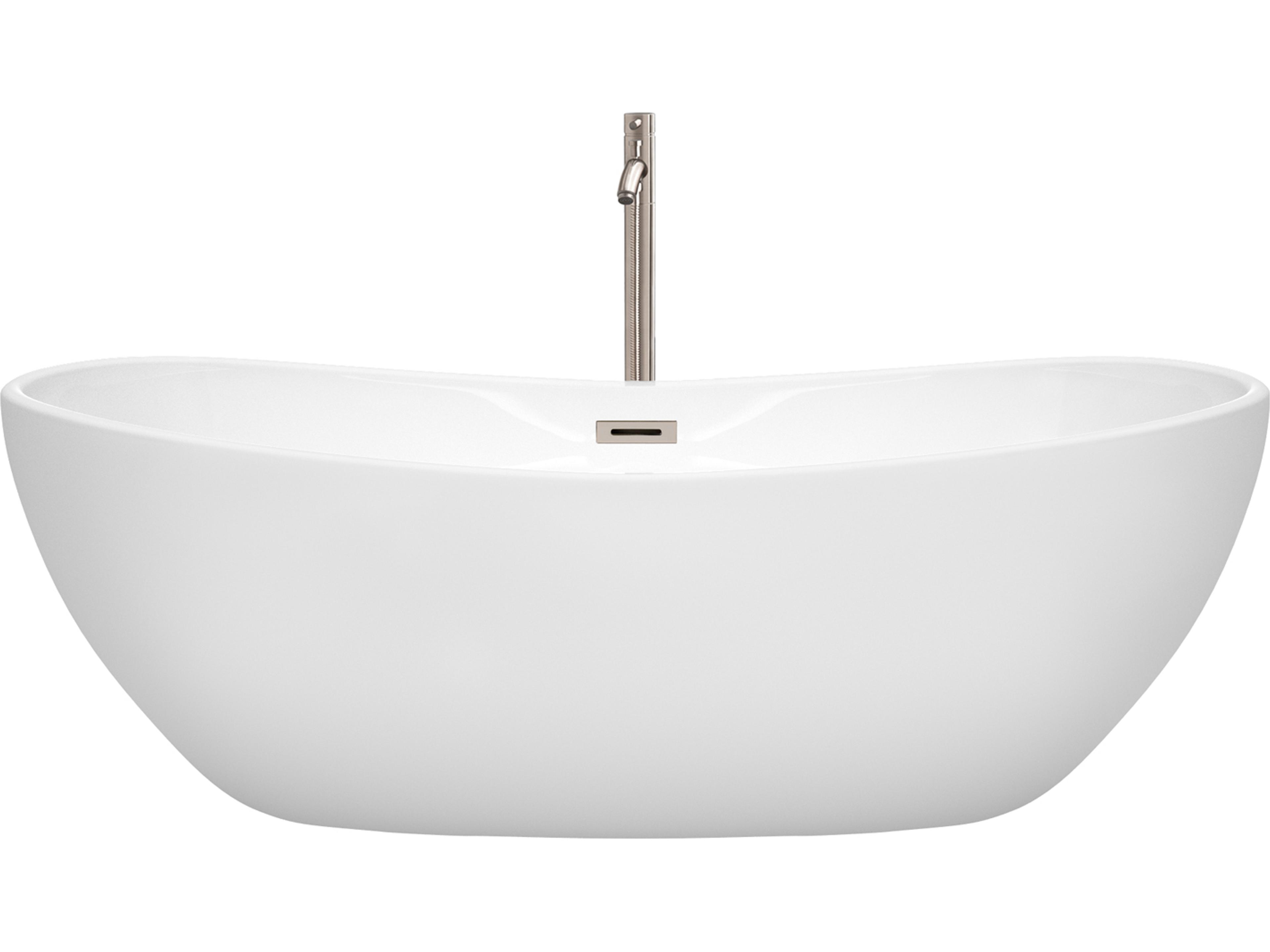 Wyndham Collection Rebecca White Bathtub with Floor Mounted Faucet, Drain and Overflow Trim