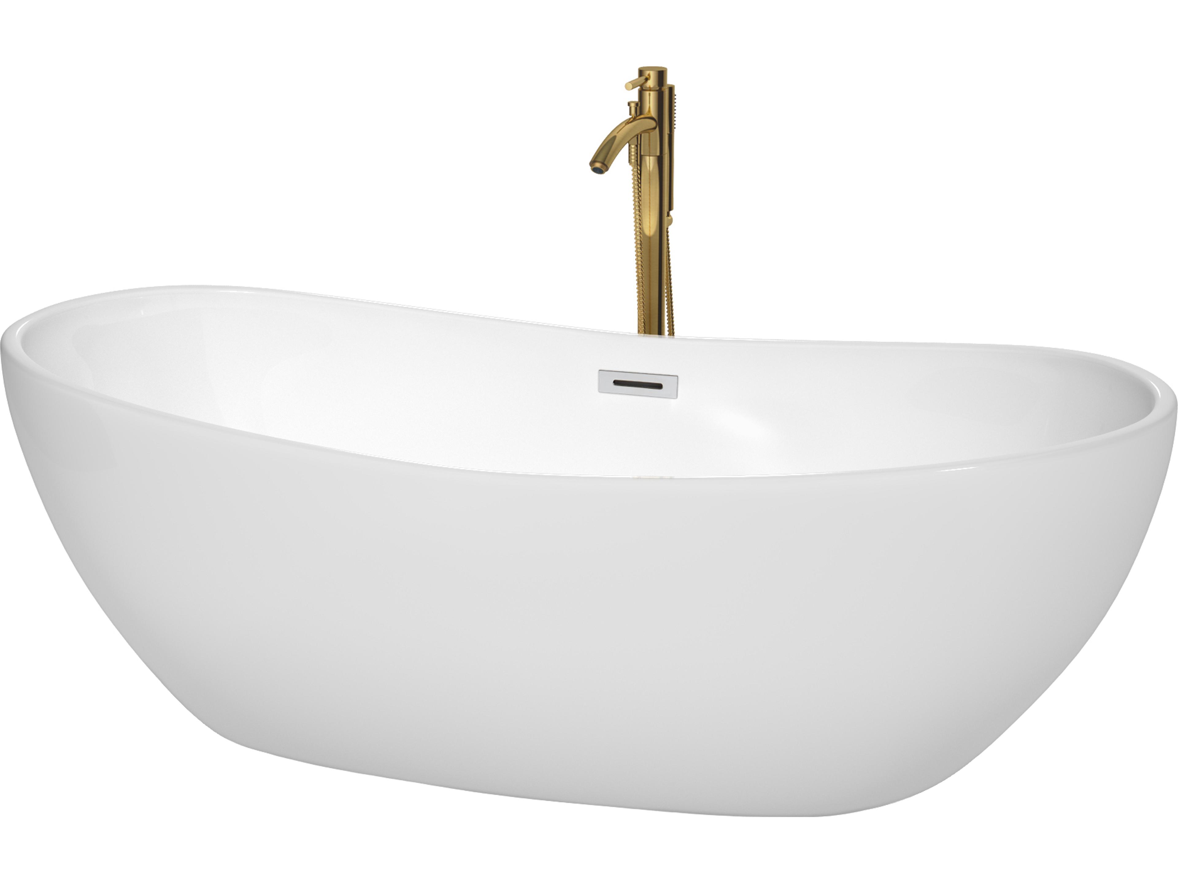 Wyndham Collection Rebecca White Bathtub with Polished Chrome Trim and Floor Mounted Faucet