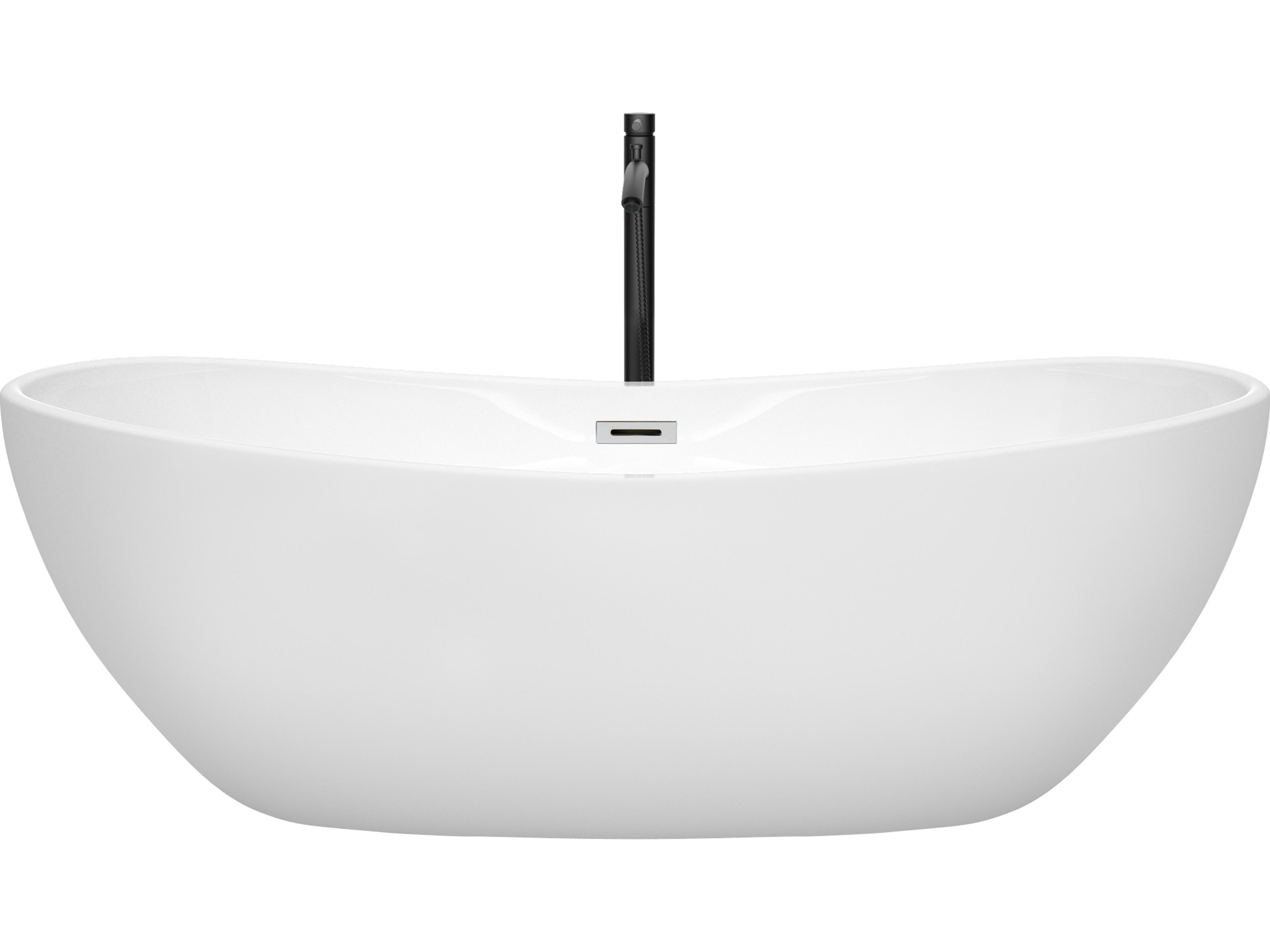 Wyndham Collection Rebecca White Bathtub with Polished Chrome Trim and Floor Mounted Faucet