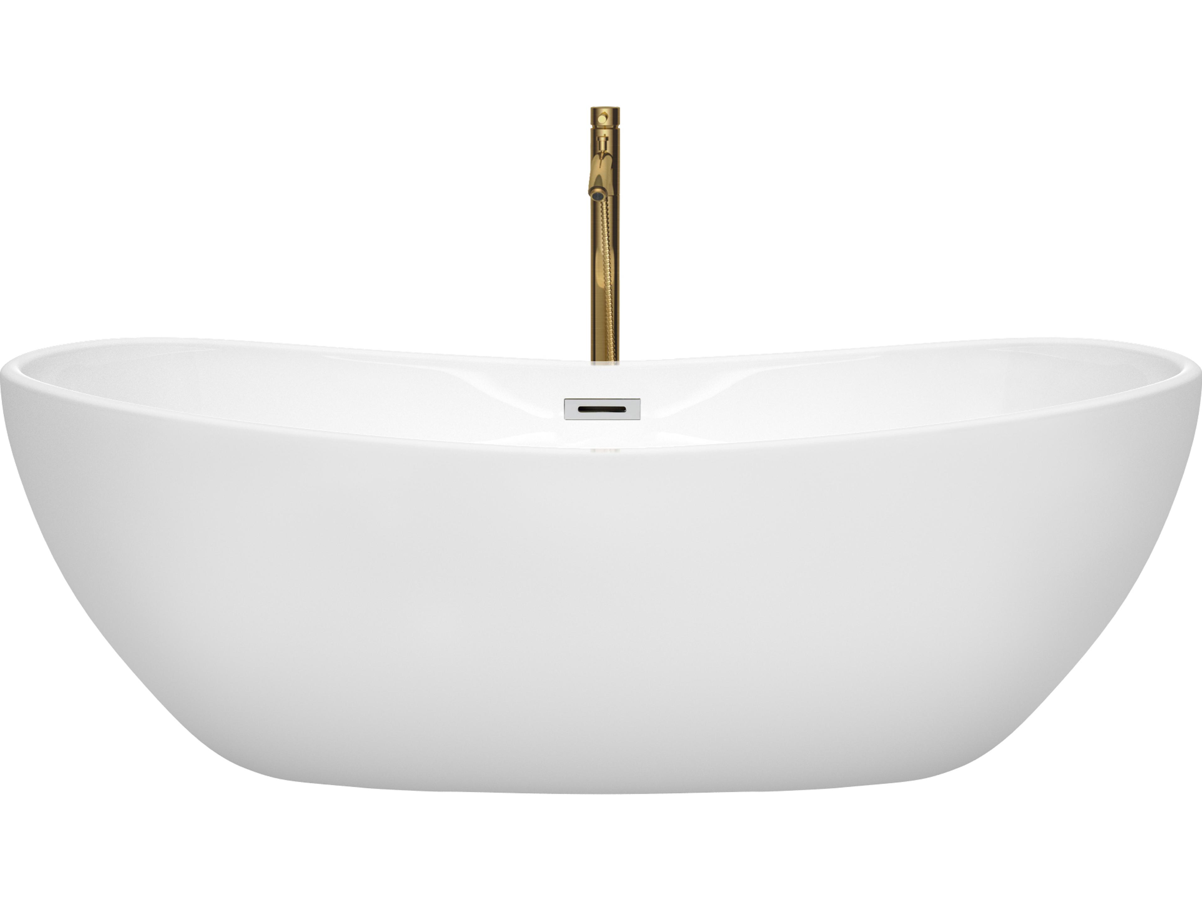 Wyndham Collection Rebecca White Bathtub with Polished Chrome Trim and Floor Mounted Faucet