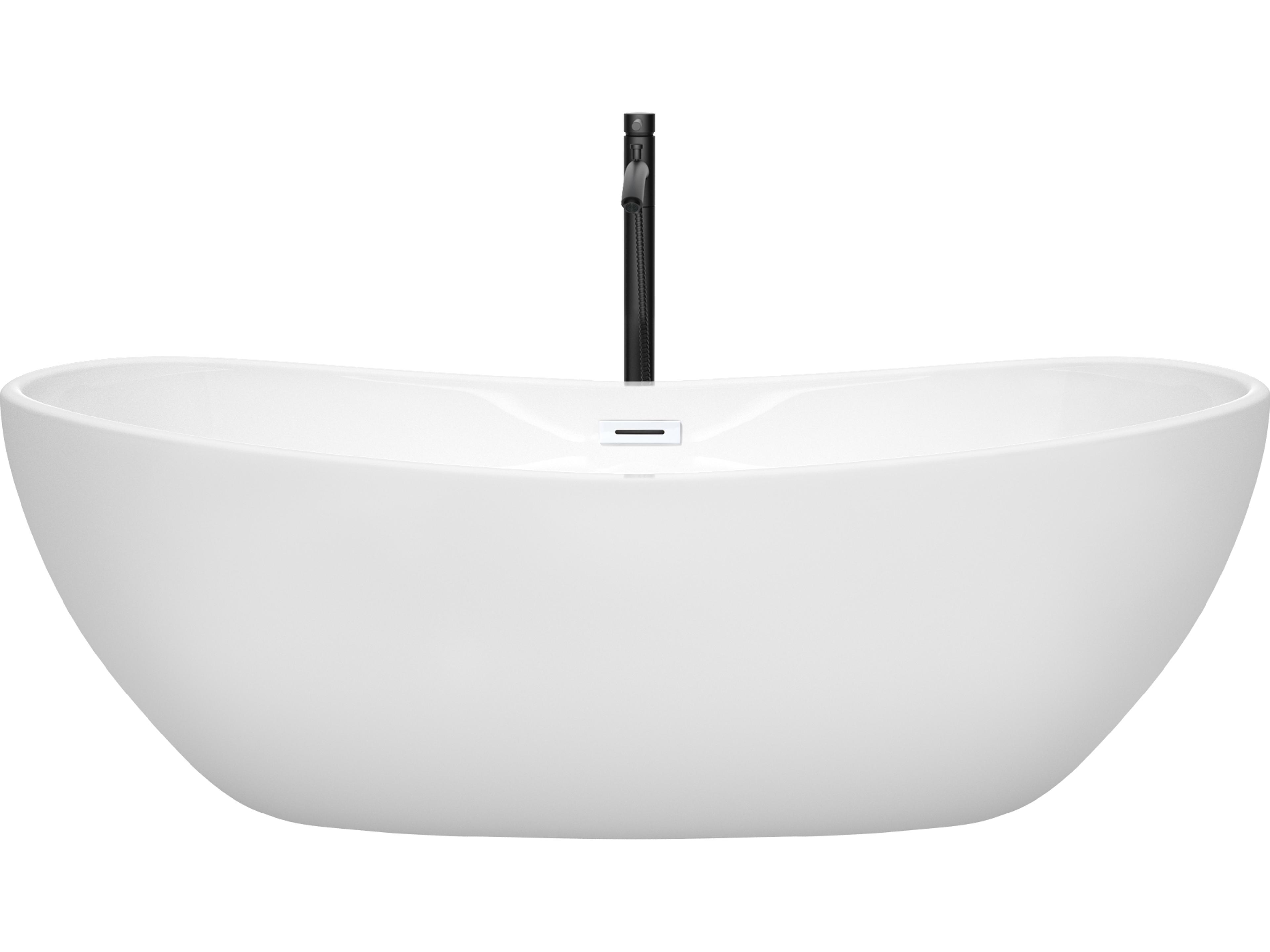 Wyndham Collection Rebecca White Bathtub with Shiny White Trim and Floor Mounted Faucet