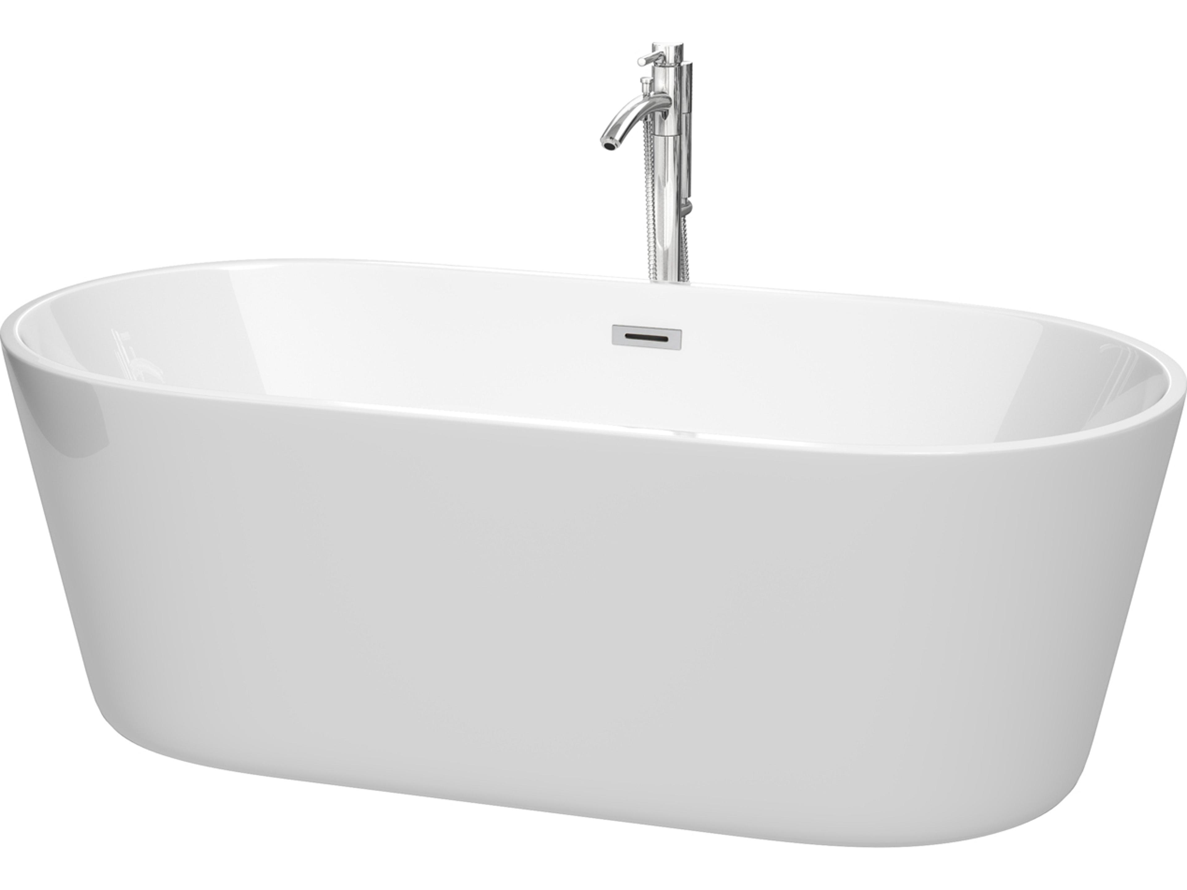 Wyndham Collection Carissa-CD White Bathtub with Floor Mounted Faucet, Drain and Overflow Trim