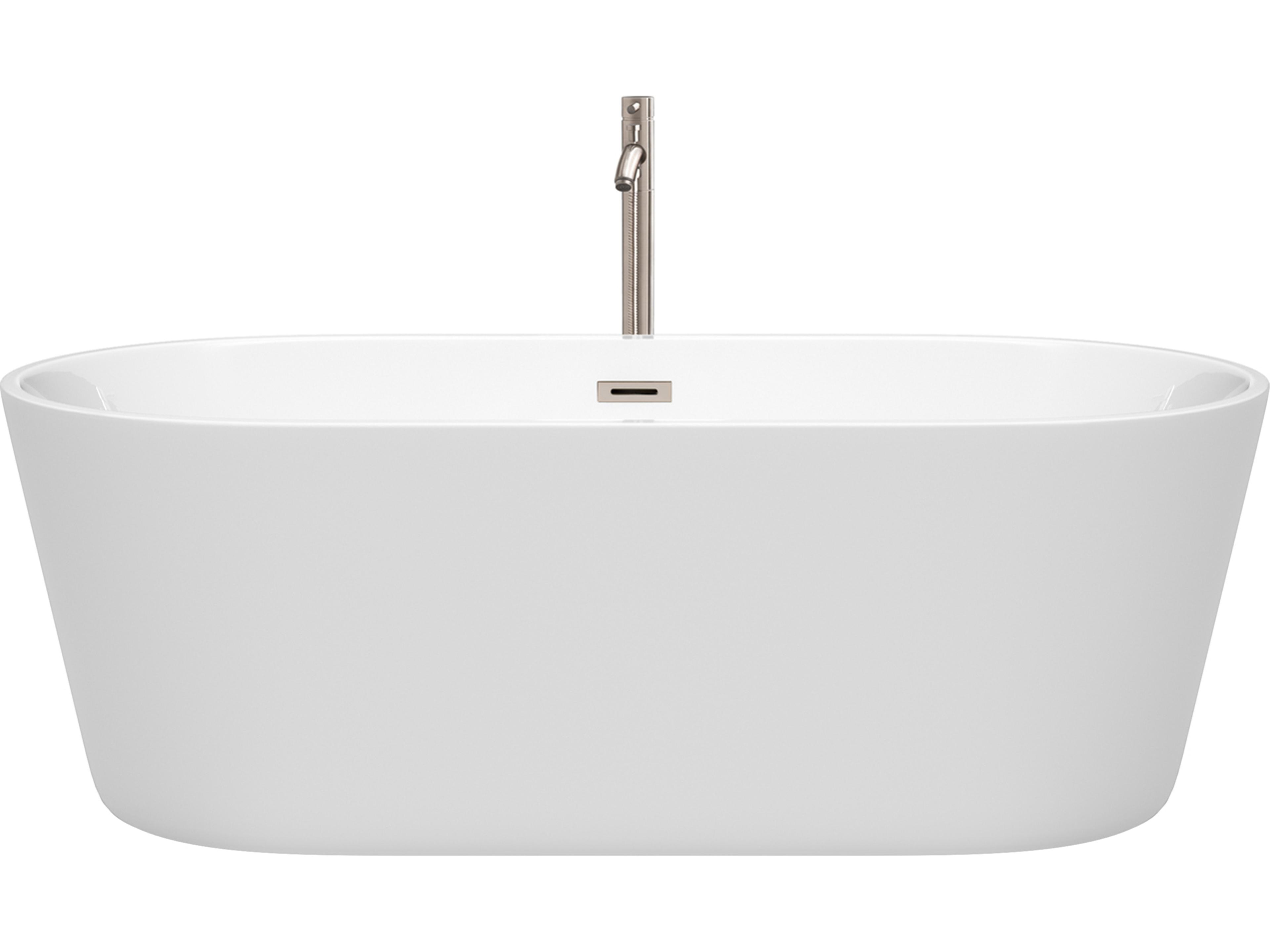 Wyndham Collection Carissa-CD White Bathtub with Floor Mounted Faucet, Drain and Overflow Trim