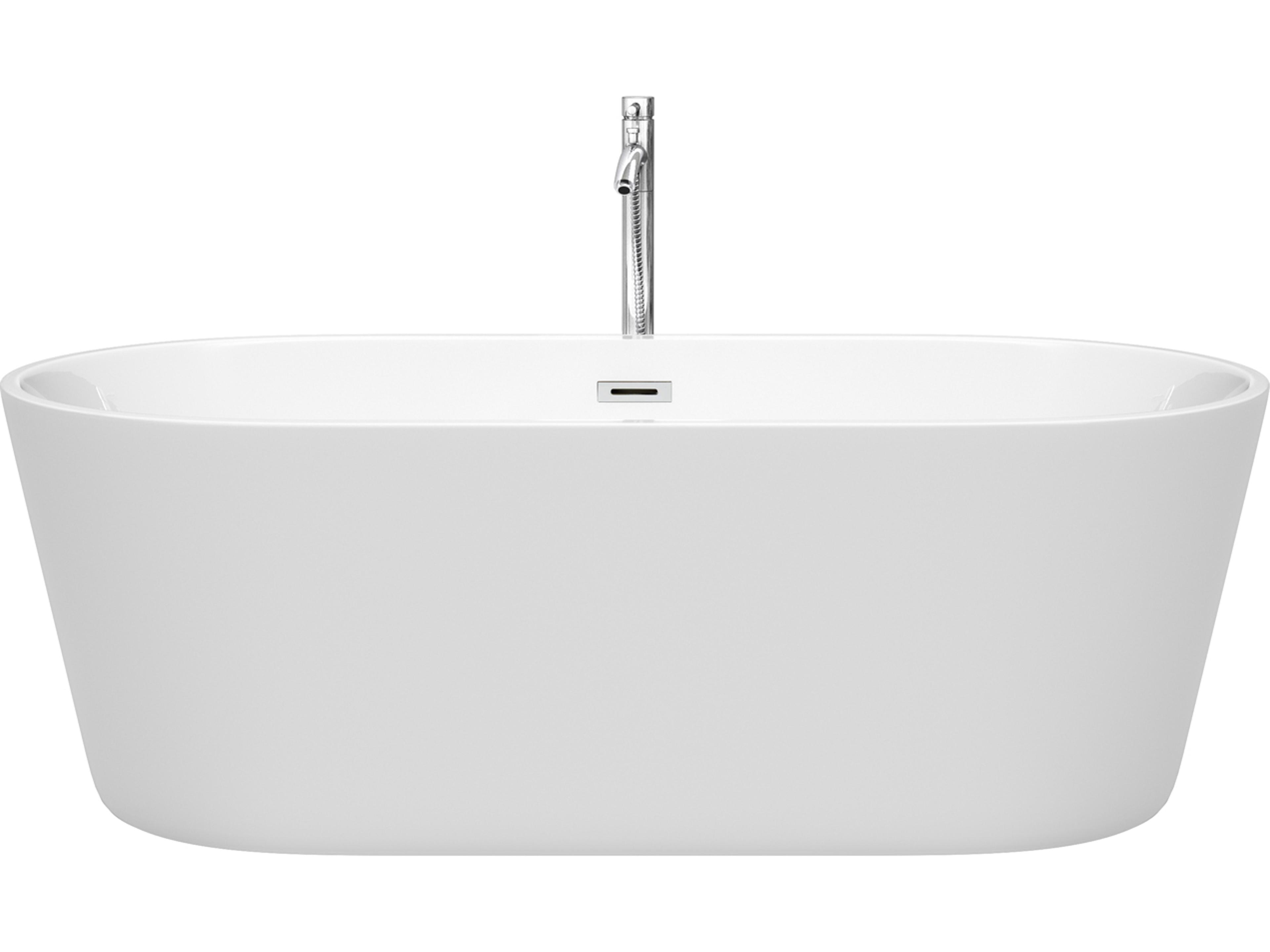 Wyndham Collection Carissa-CD White Bathtub with Floor Mounted Faucet, Drain and Overflow Trim