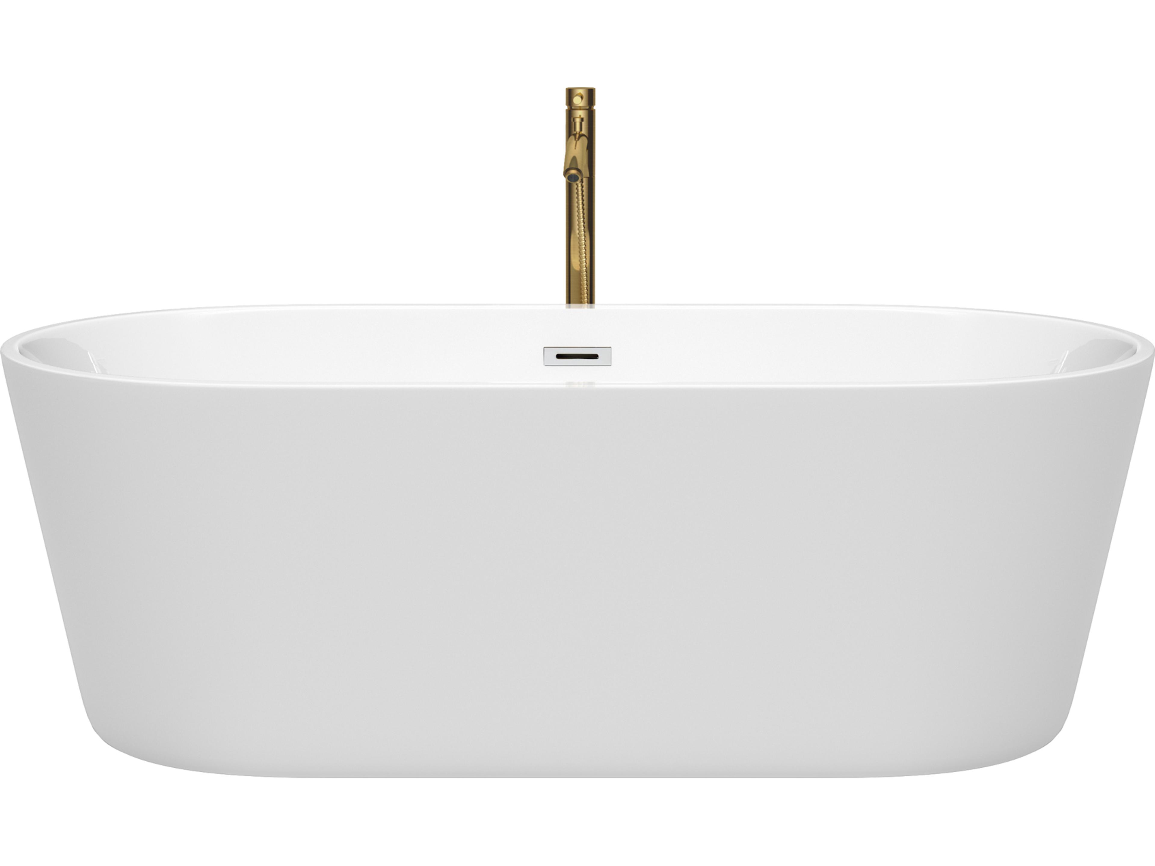 Wyndham Collection Carissa-CD White Bathtub with Polished Chrome Trim and Floor Mounted Faucet