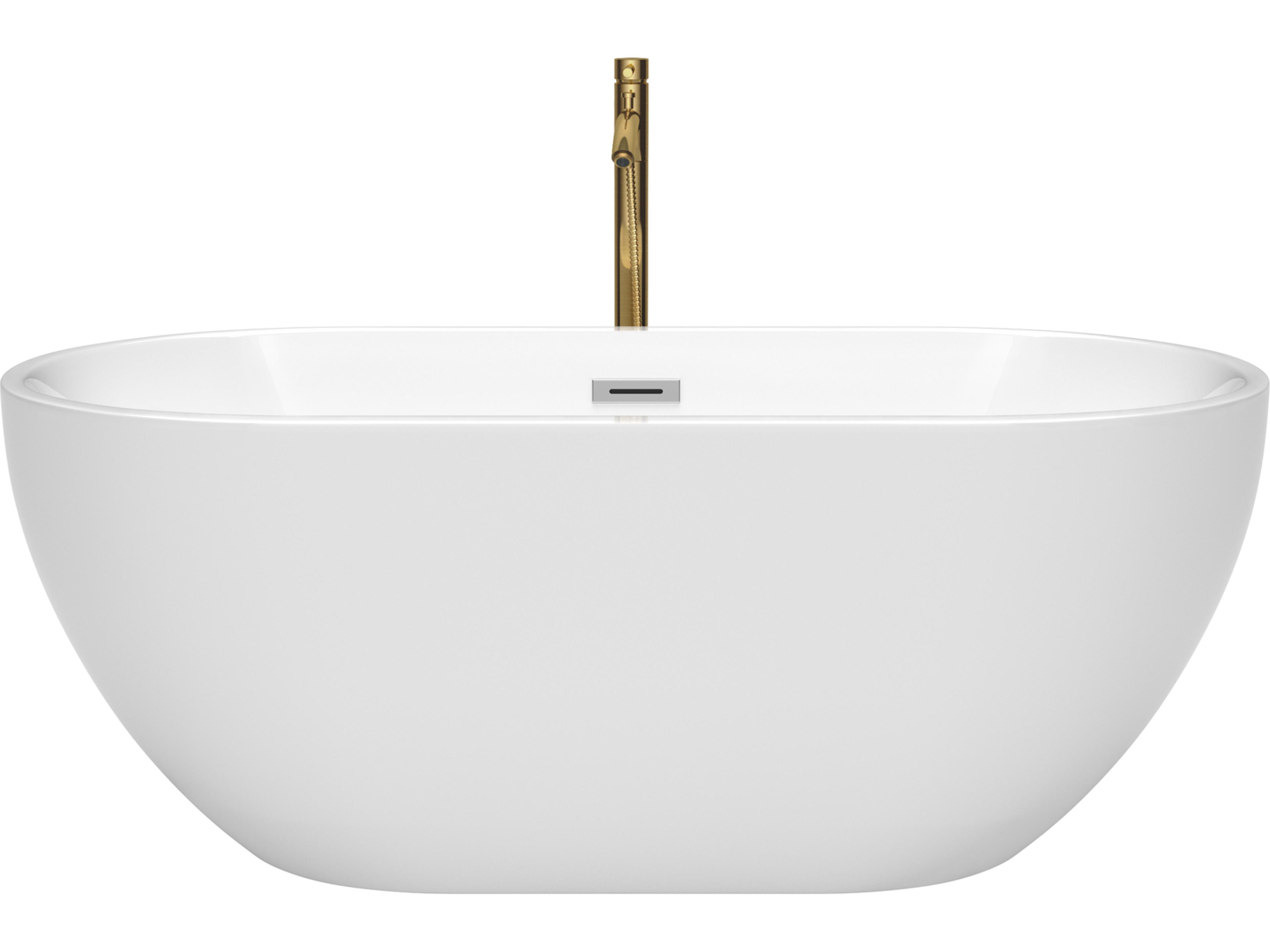 Wyndham Collection Brooklyn White Bathtub with Polished Chrome Trim and Floor Mounted Faucet