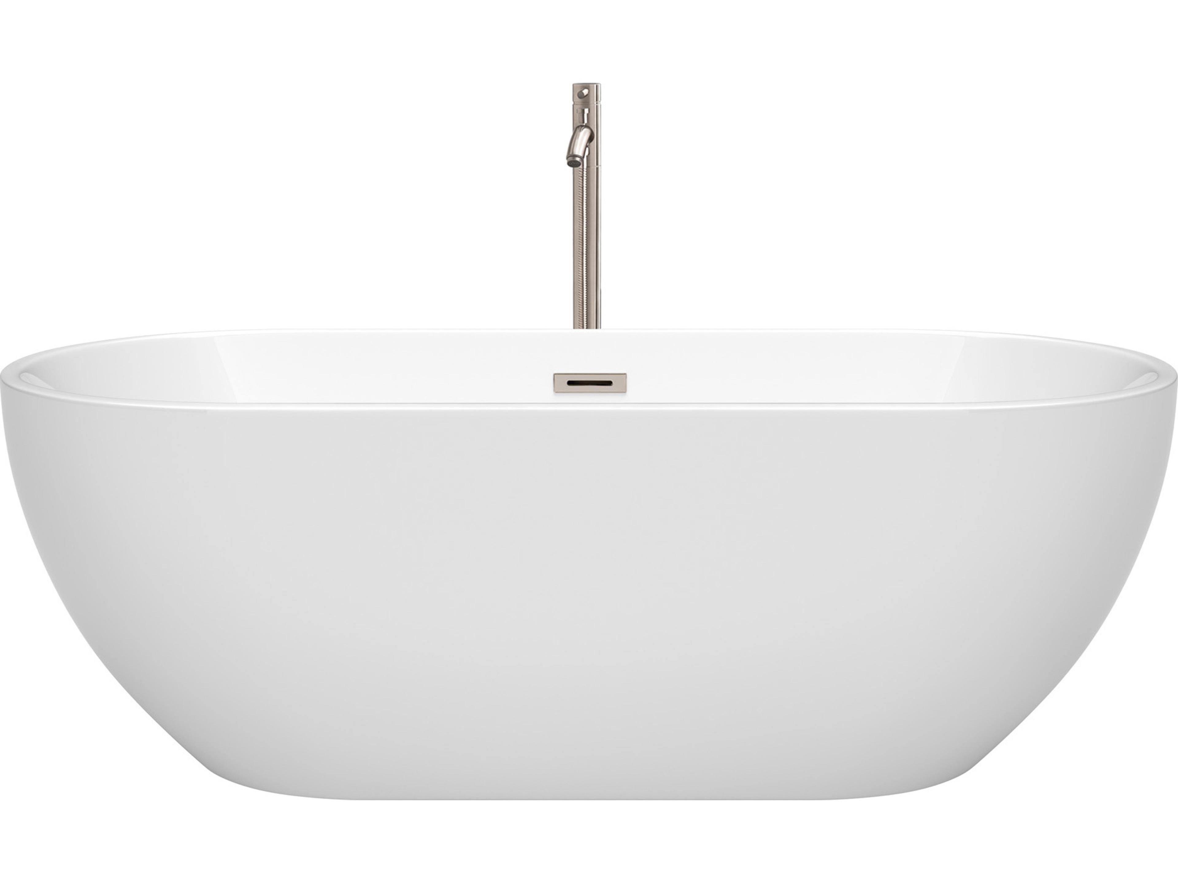 Wyndham Collection Brooklyn White Bathtub with Floor Mounted Faucet, Drain and Overflow Trim