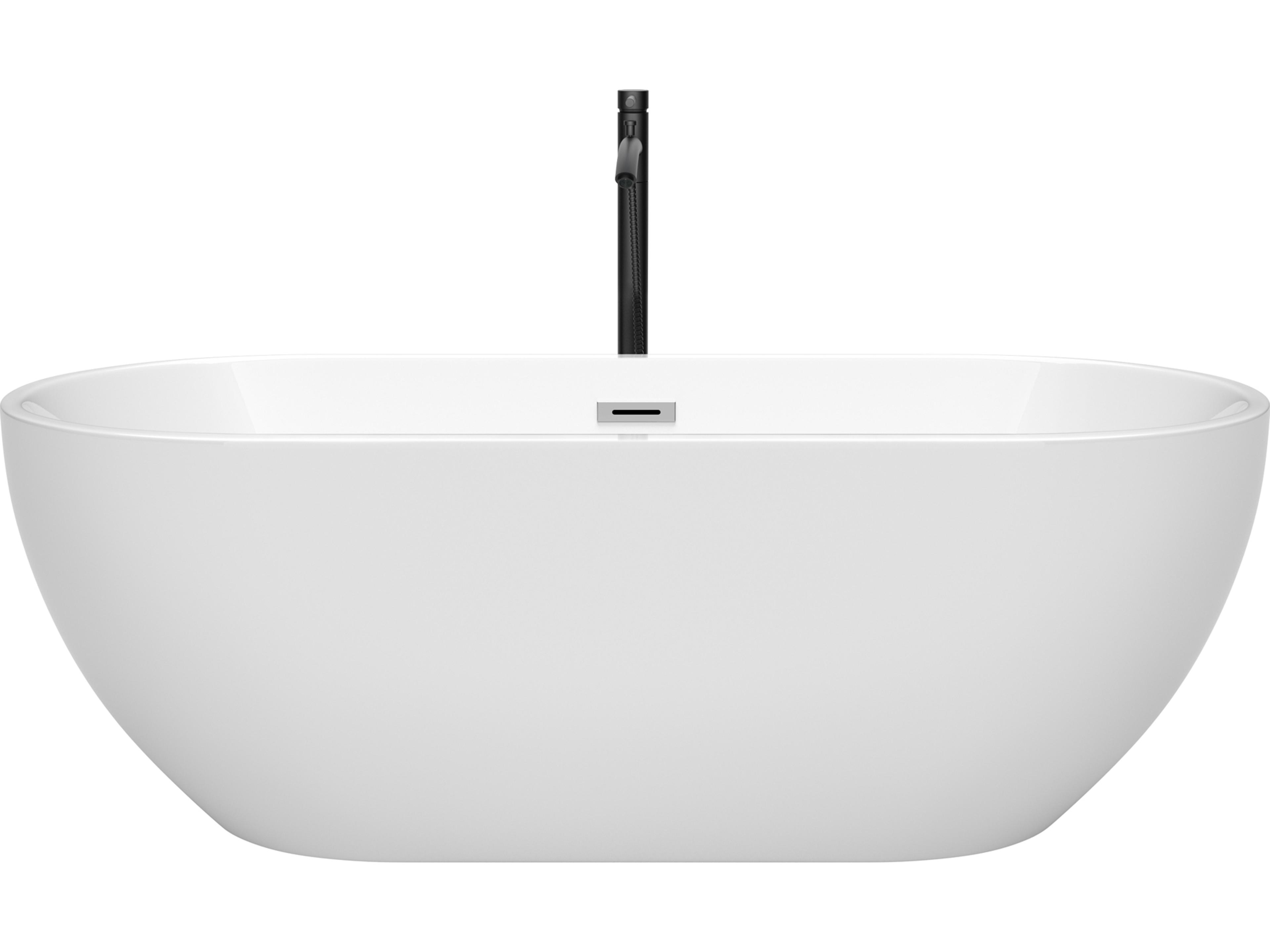Wyndham Collection Brooklyn White Bathtub with Polished Chrome Trim and Floor Mounted Faucet