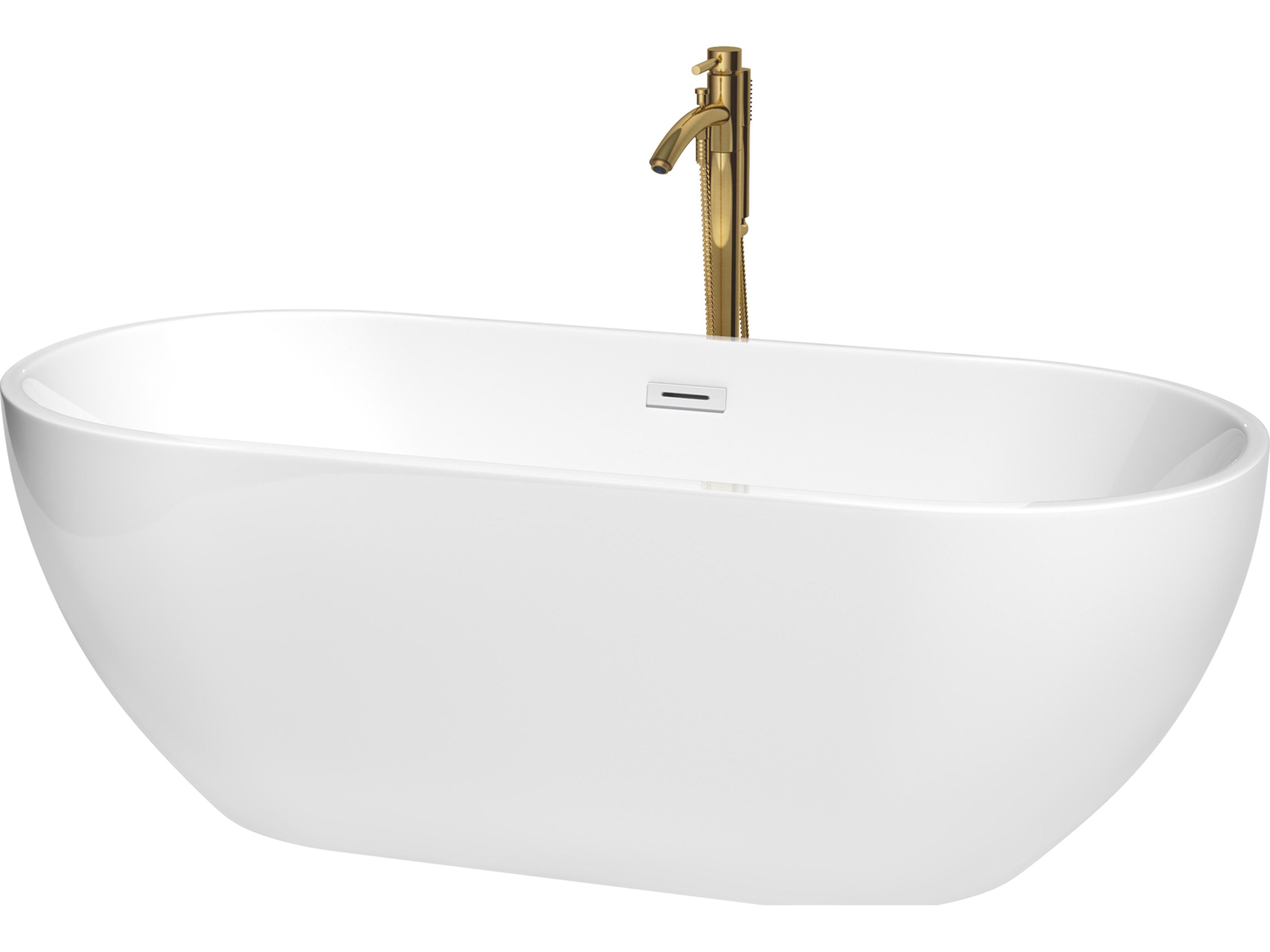 Wyndham Collection Brooklyn White Bathtub with Shiny White Trim and Floor Mounted Faucet