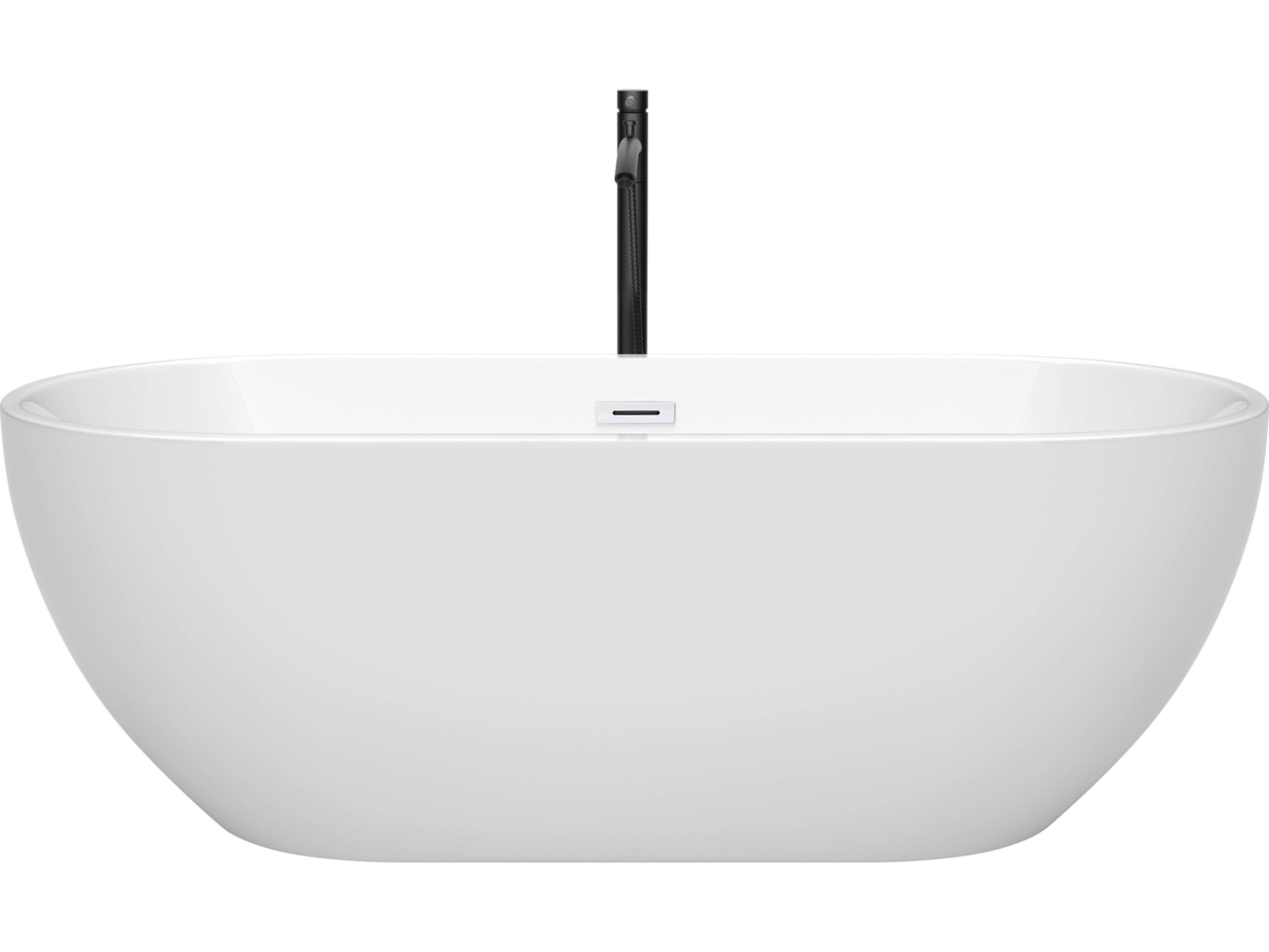 Wyndham Collection Brooklyn White Bathtub with Shiny White Trim and Floor Mounted Faucet
