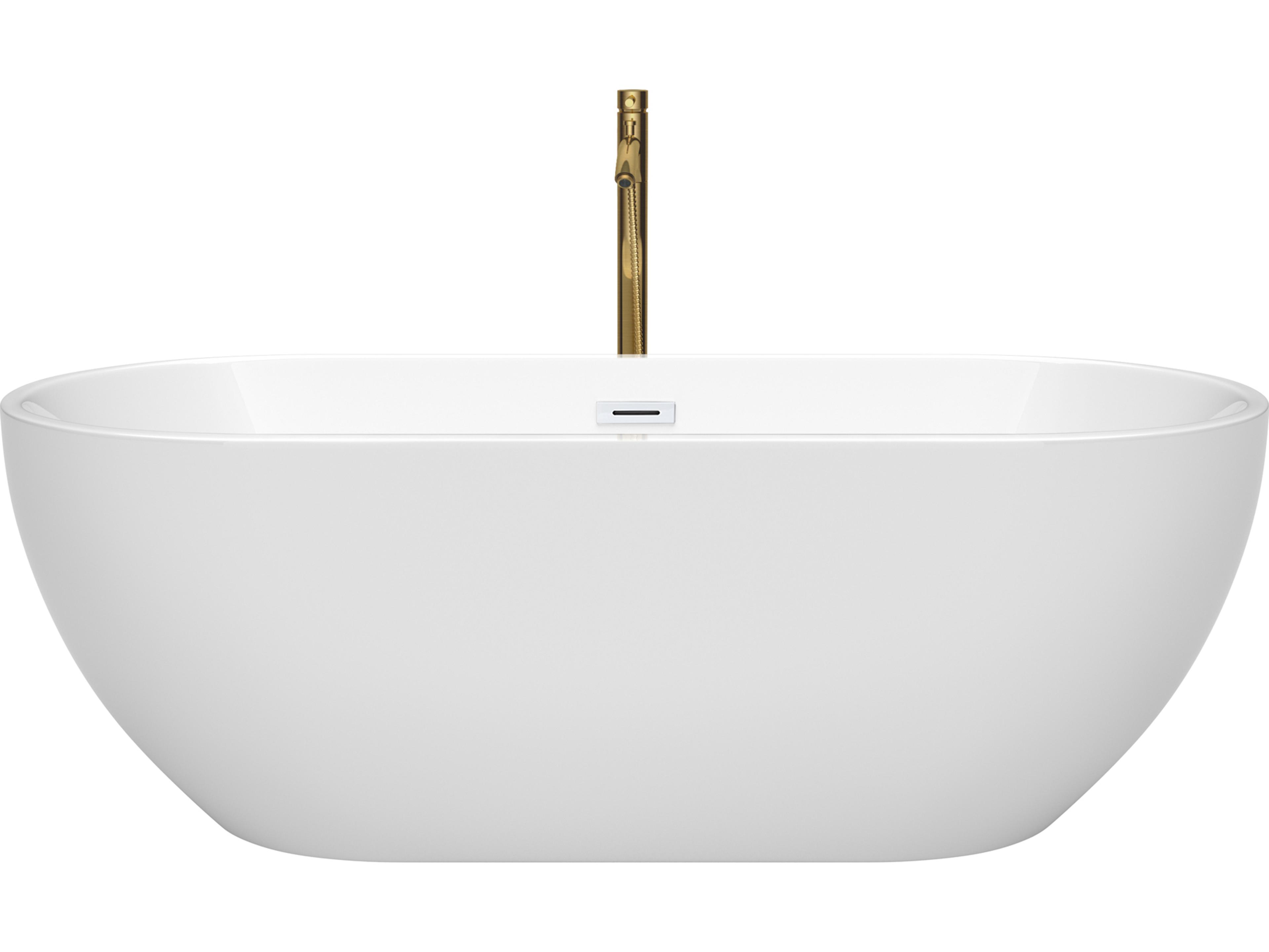 Wyndham Collection Brooklyn White Bathtub with Shiny White Trim and Floor Mounted Faucet