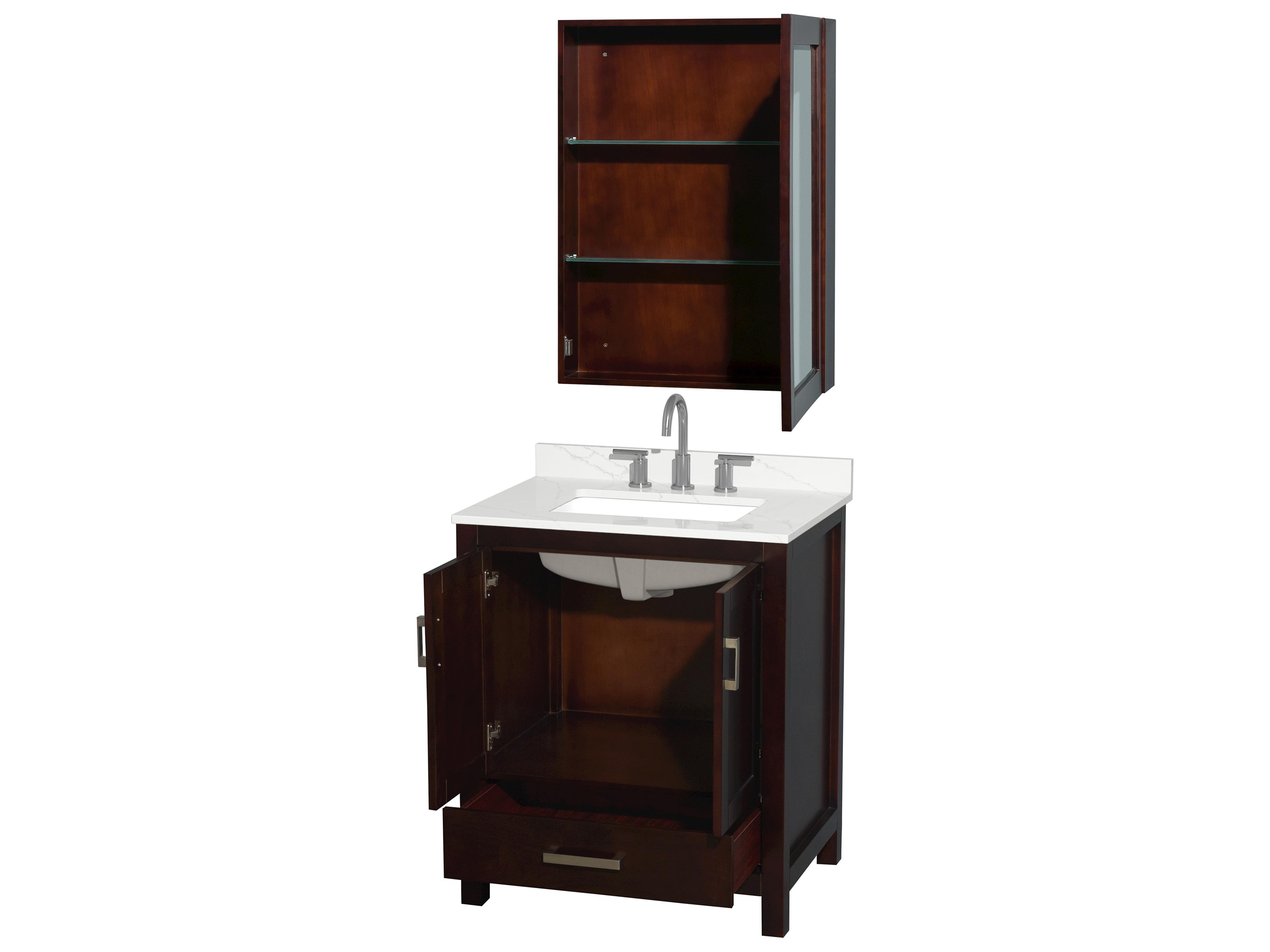 Wyndham Collection Sheffield 30" Espresso Vanity with Medicine Cabinet