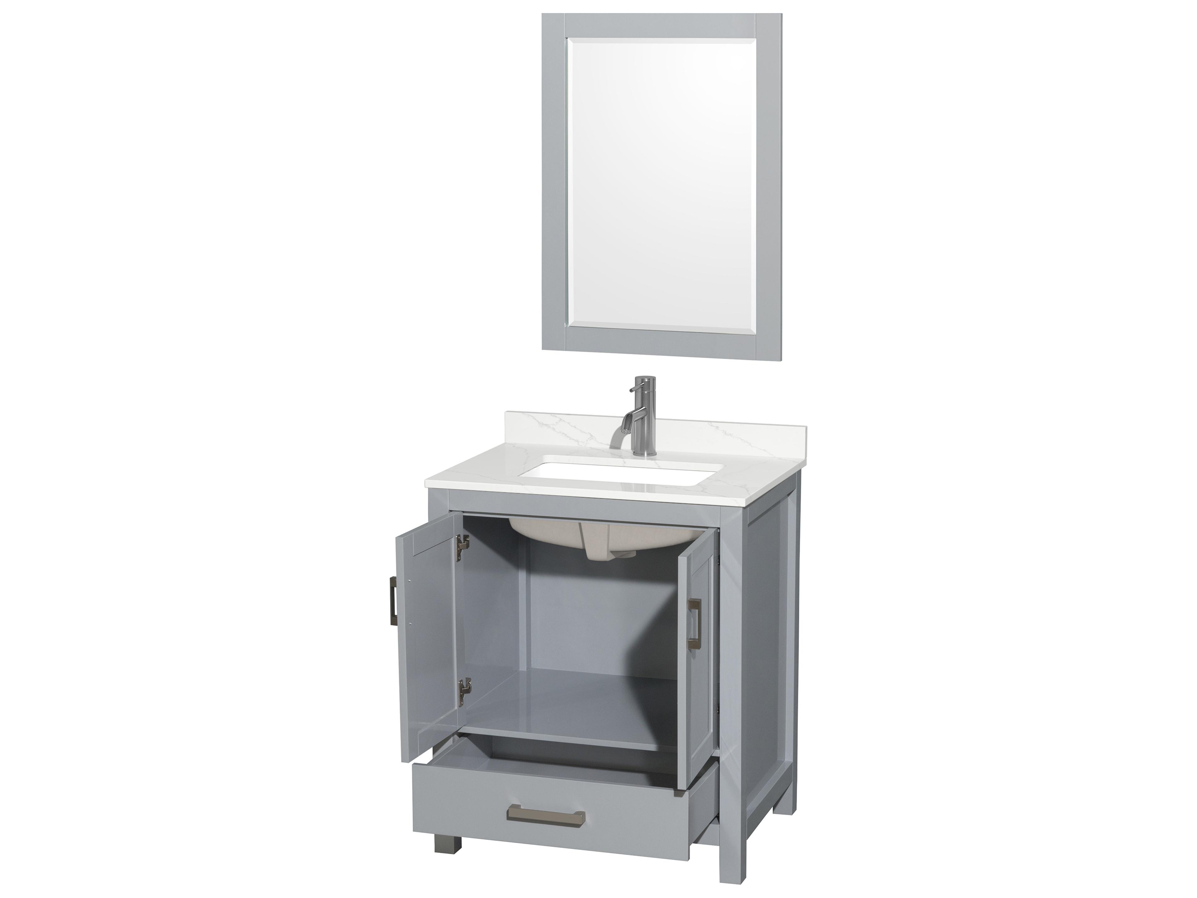 Wyndham Collection Sheffield 30" Gray Vanity with 24" Mirror