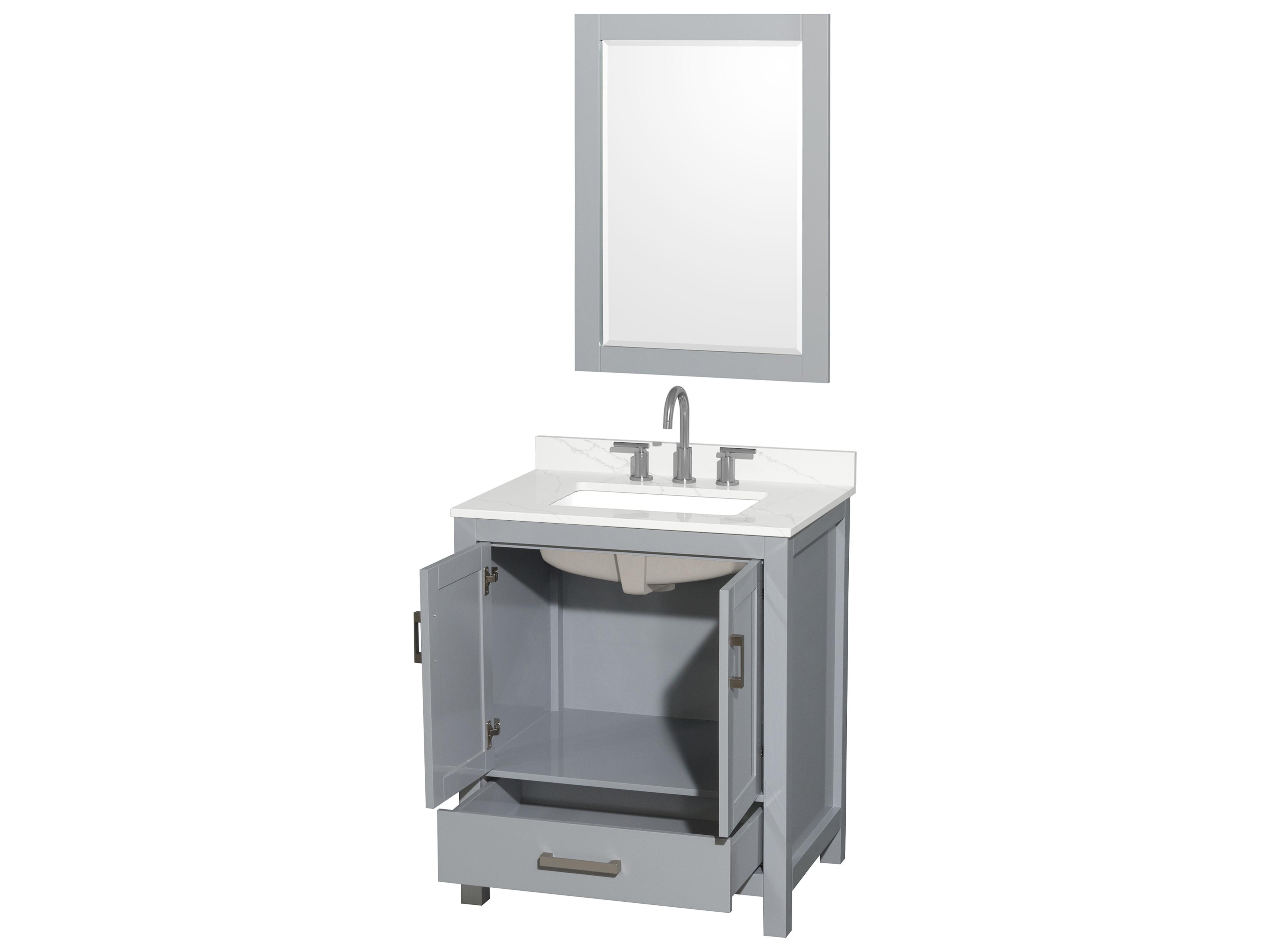 Wyndham Collection Sheffield 30" Gray Vanity with 24" Mirror