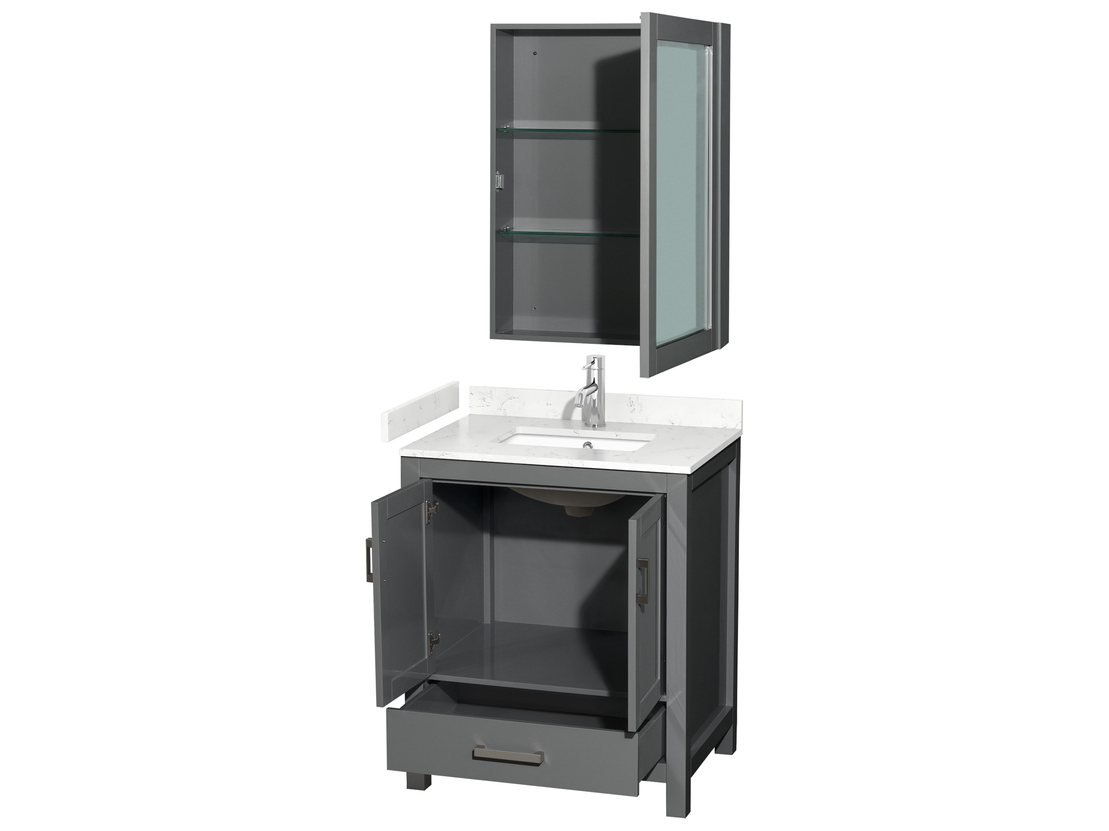 Wyndham Collection Sheffield 30" Dark Gray Vanity with Medicine Cabinet