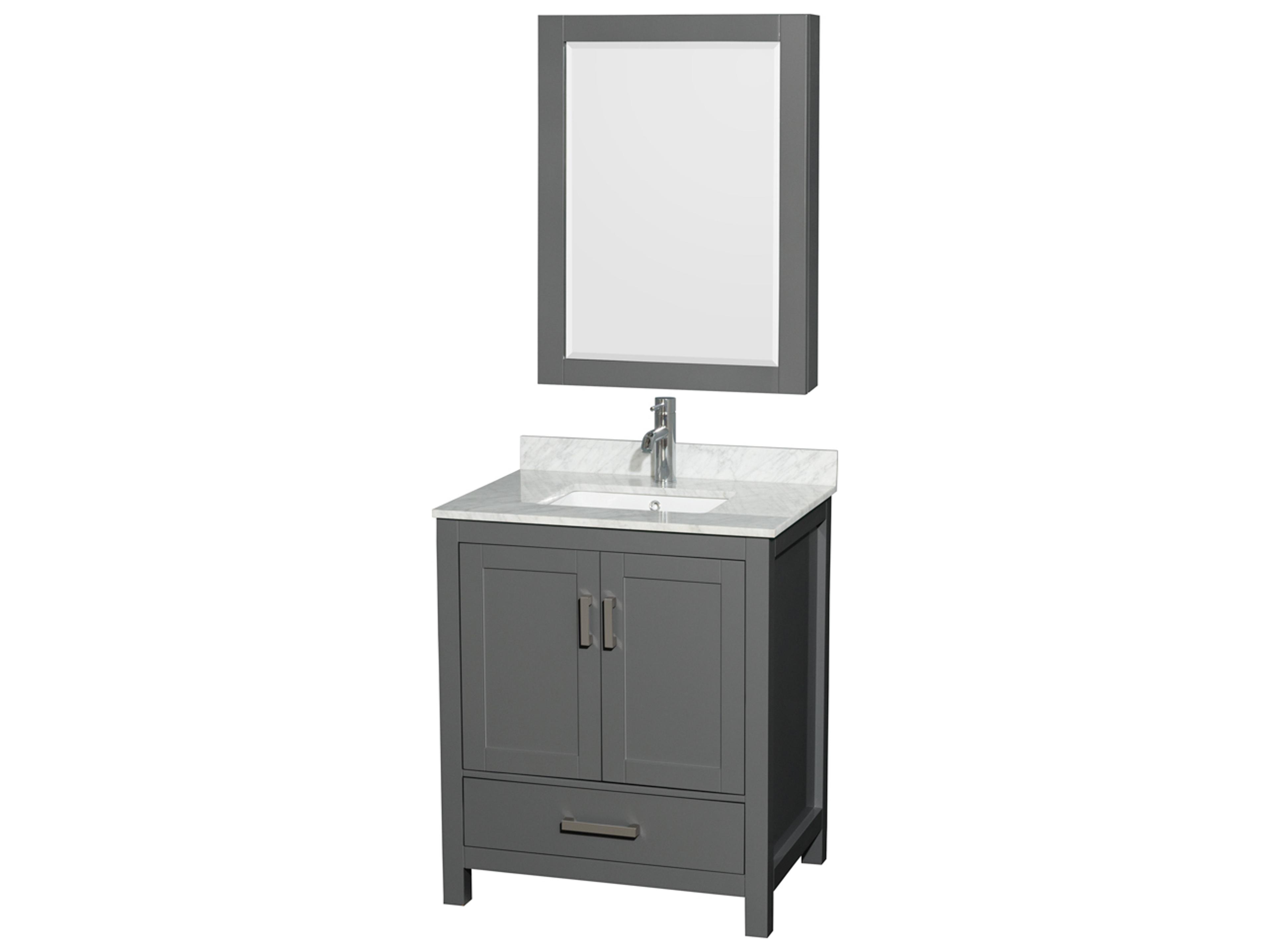 Wyndham Collection Sheffield 30" Dark Gray Vanity with Medicine Cabinet