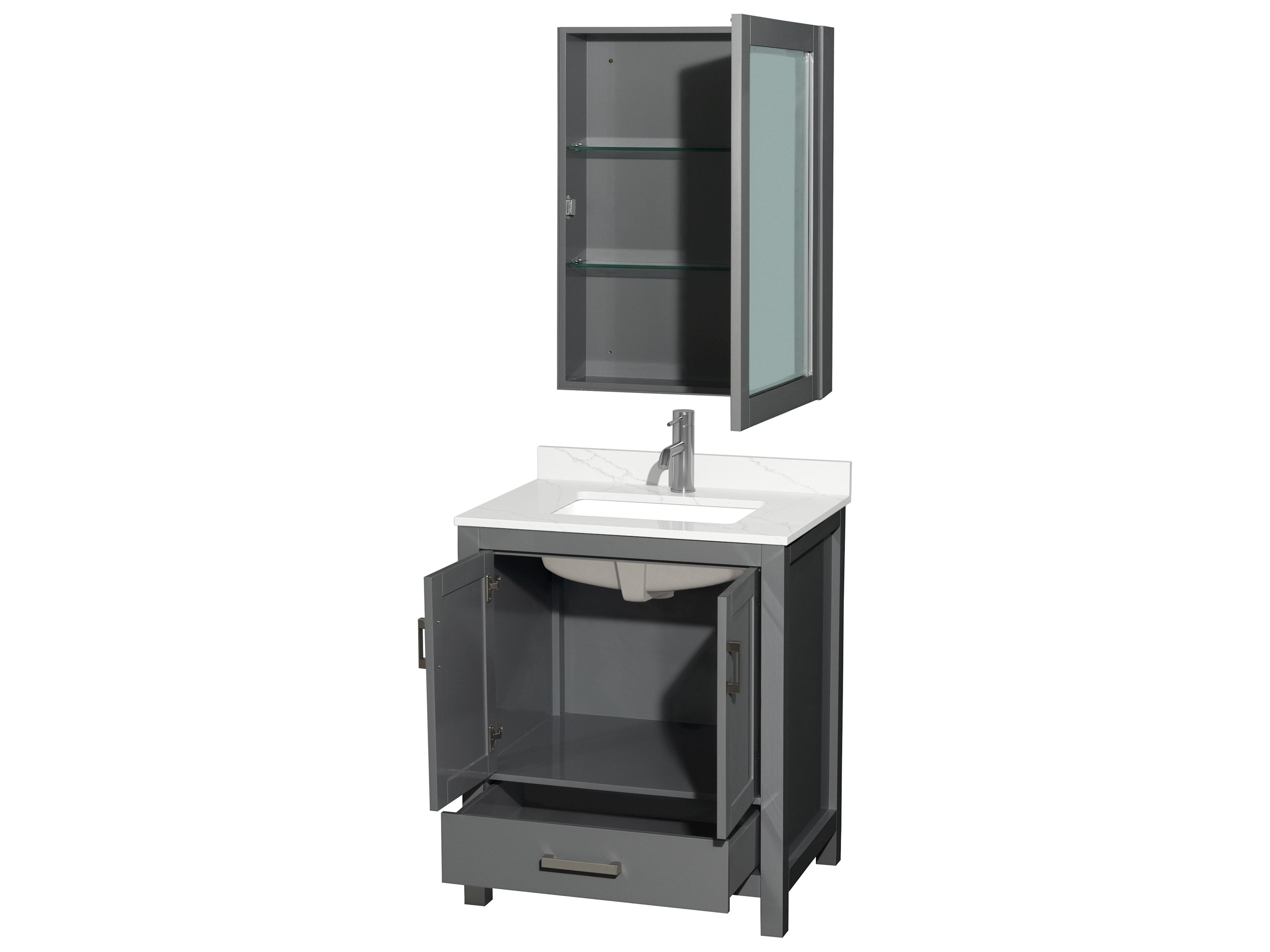 Wyndham Collection Sheffield 30" Dark Gray Vanity with Medicine Cabinet