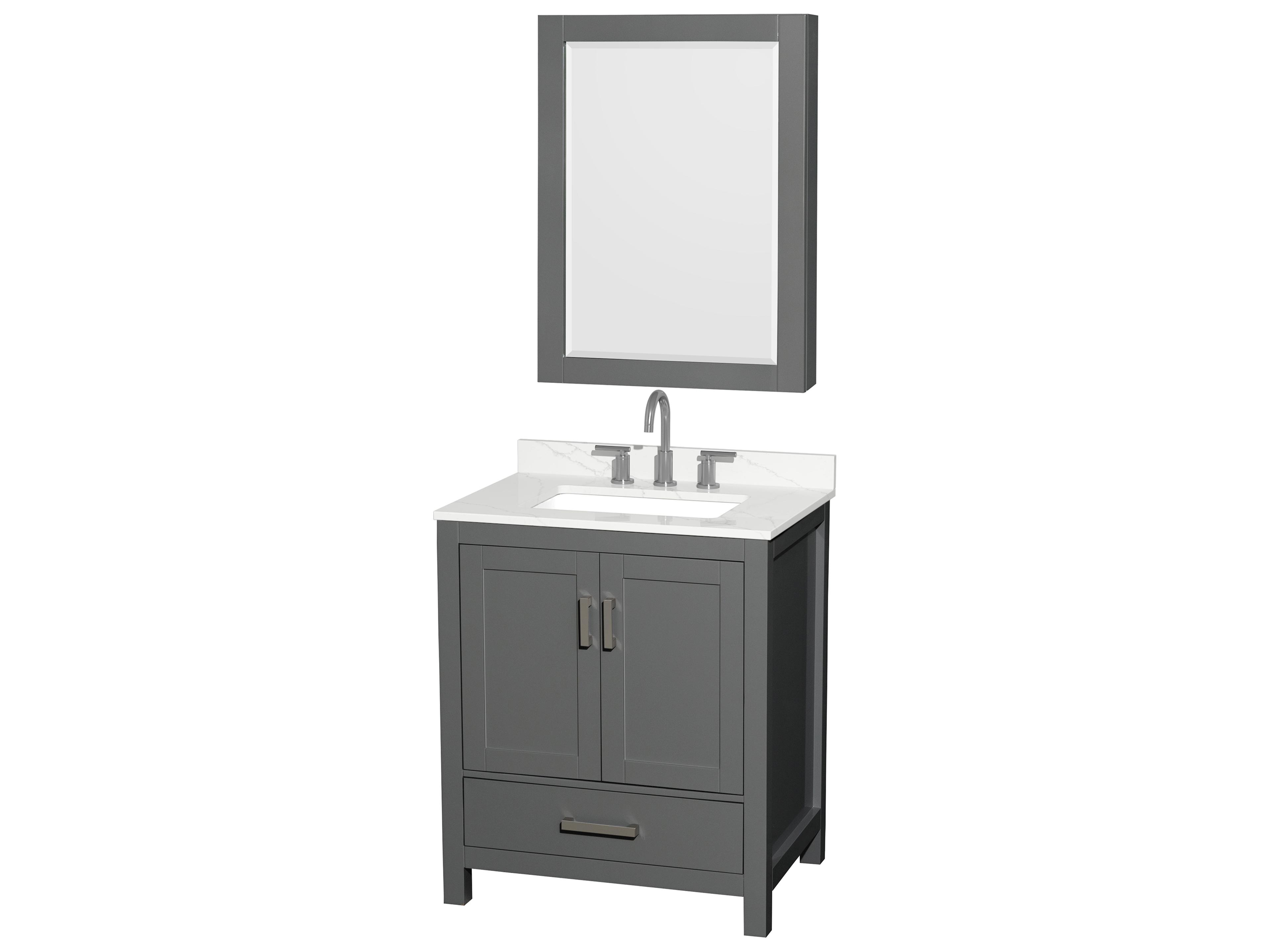 Wyndham Collection Sheffield 30" Dark Gray Vanity with Medicine Cabinet