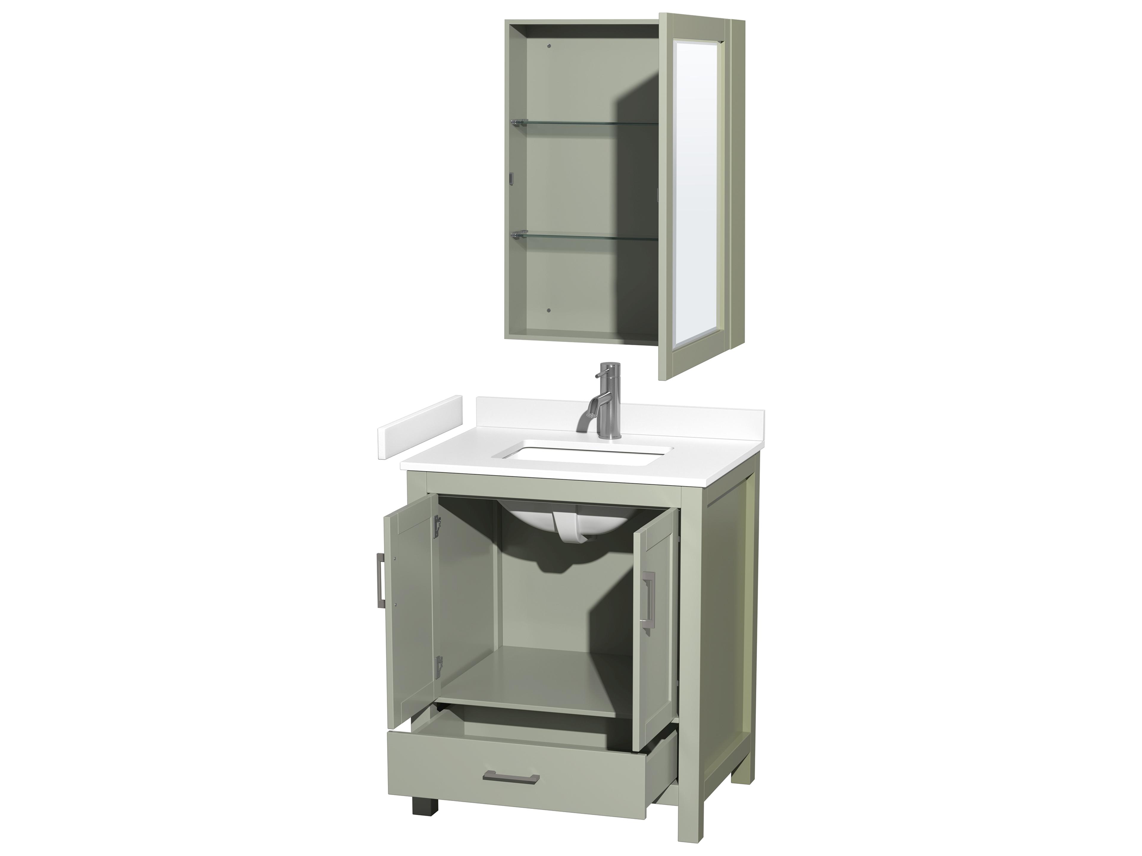 Wyndham Collection Sheffield 30" Light Green Vanity with Medicine Cabinet