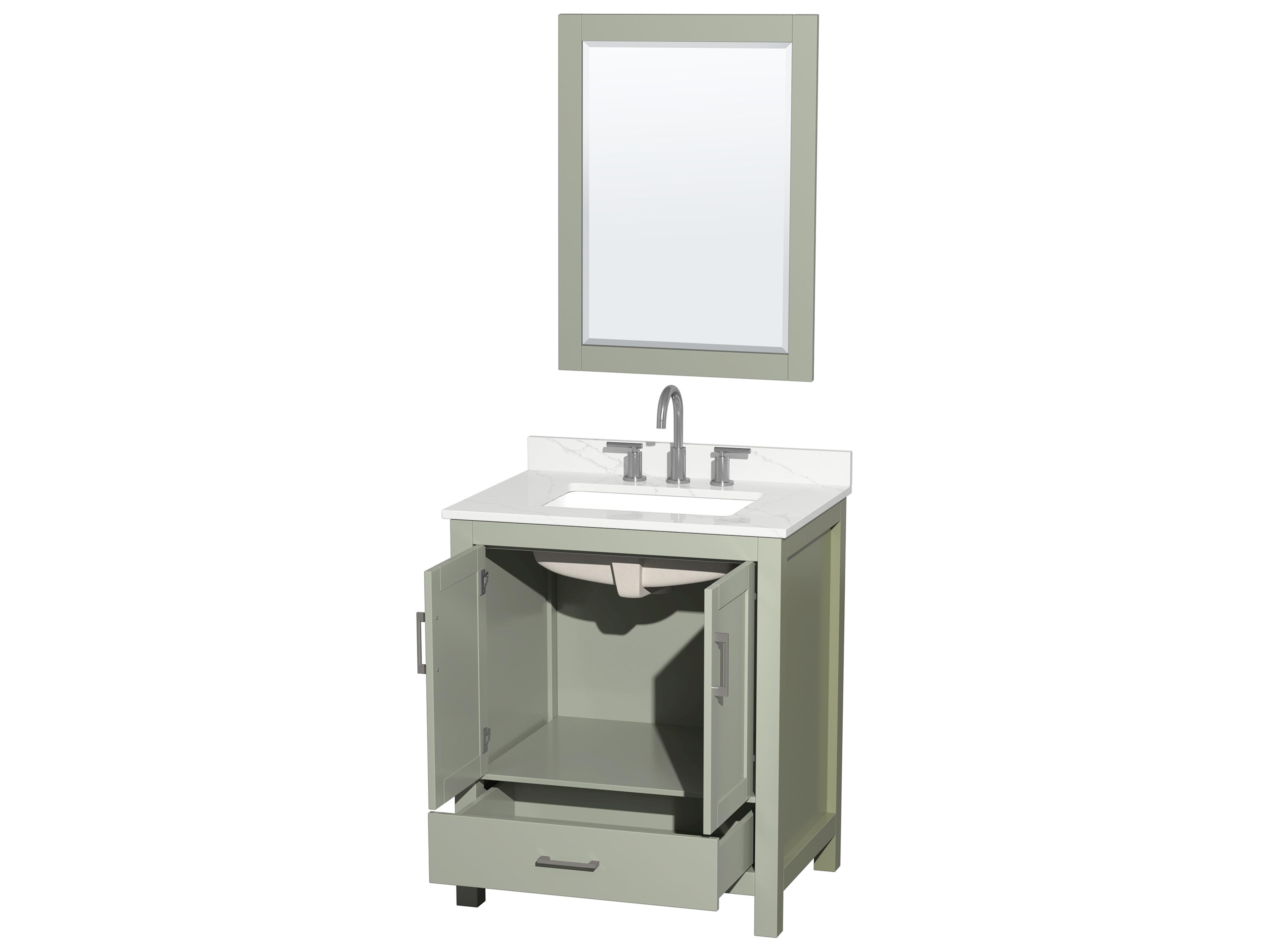 Wyndham Collection Sheffield 30" Light Green Vanity with 24" Mirror
