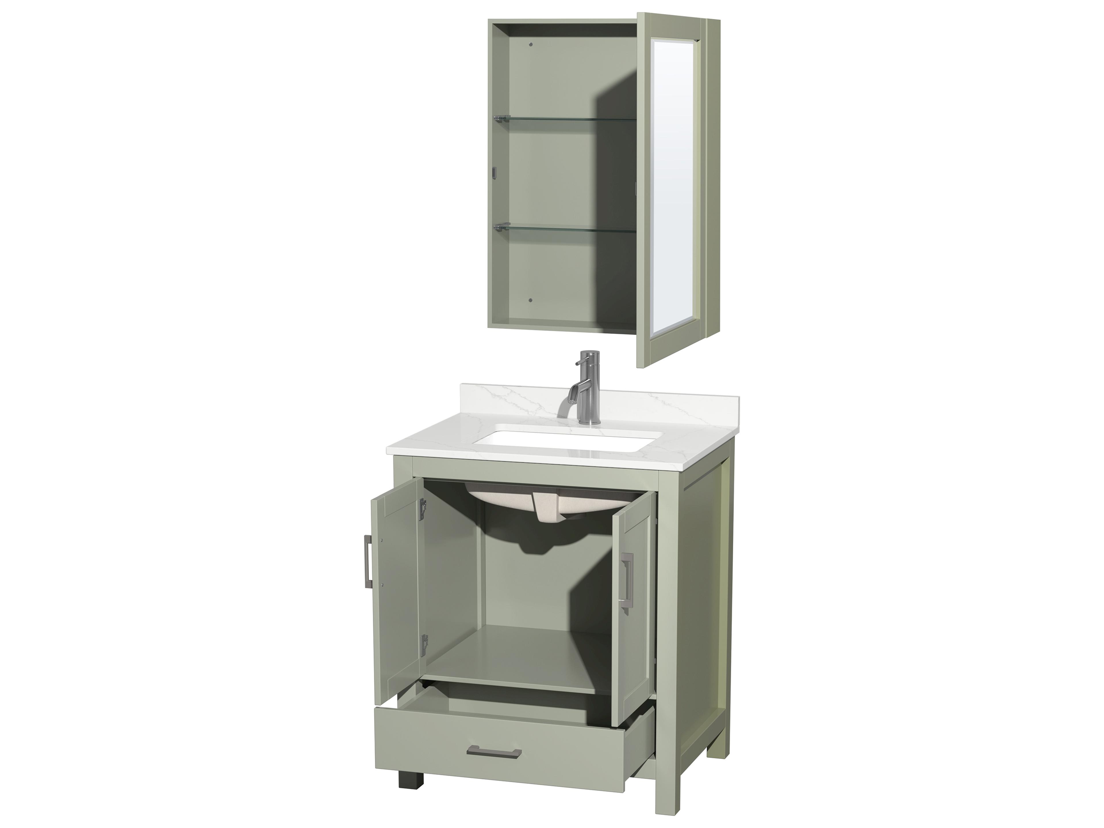 Wyndham Collection Sheffield 30" Light Green Vanity with Medicine Cabinet