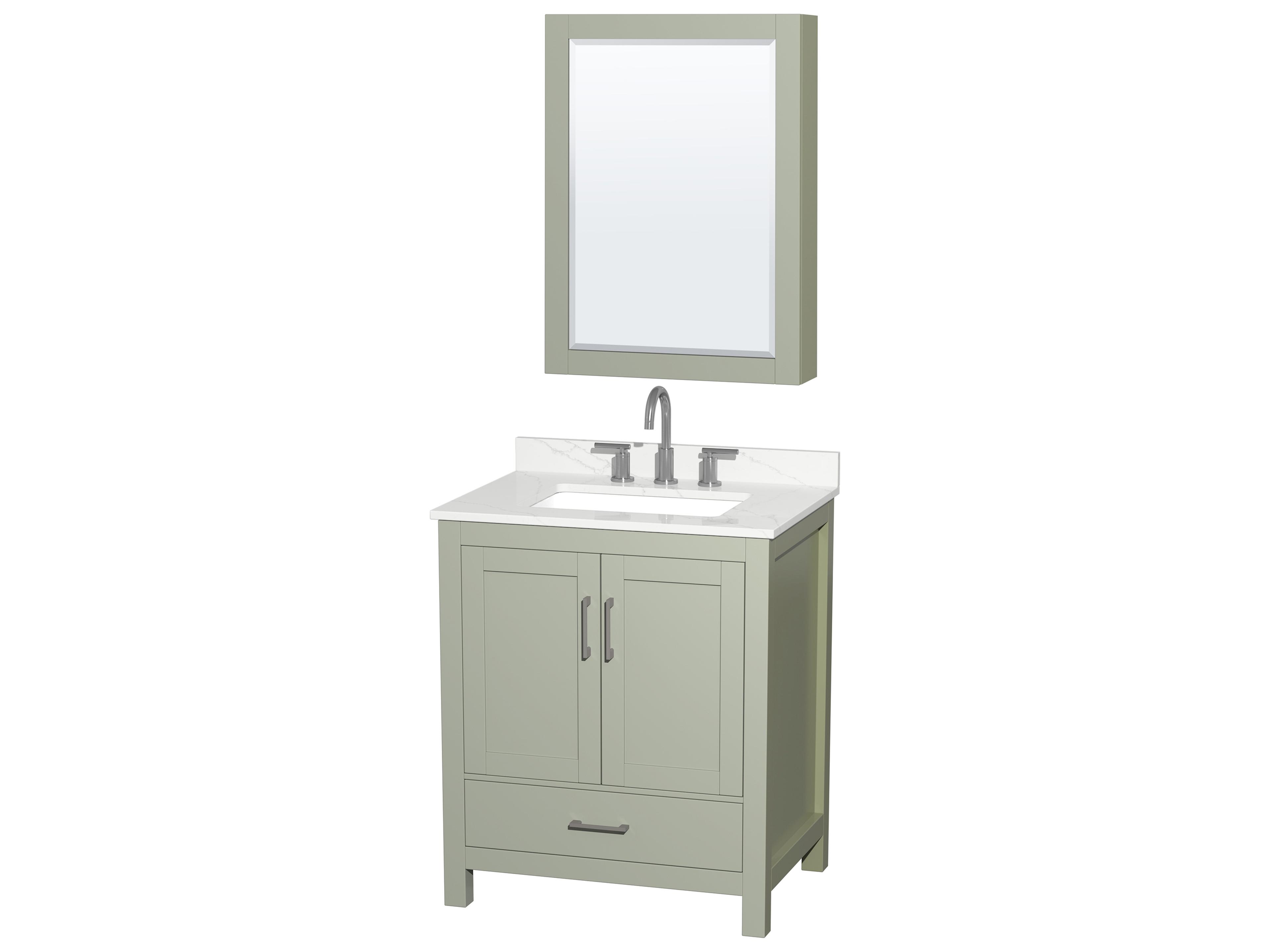 Wyndham Collection Sheffield 30" Light Green Vanity with Medicine Cabinet
