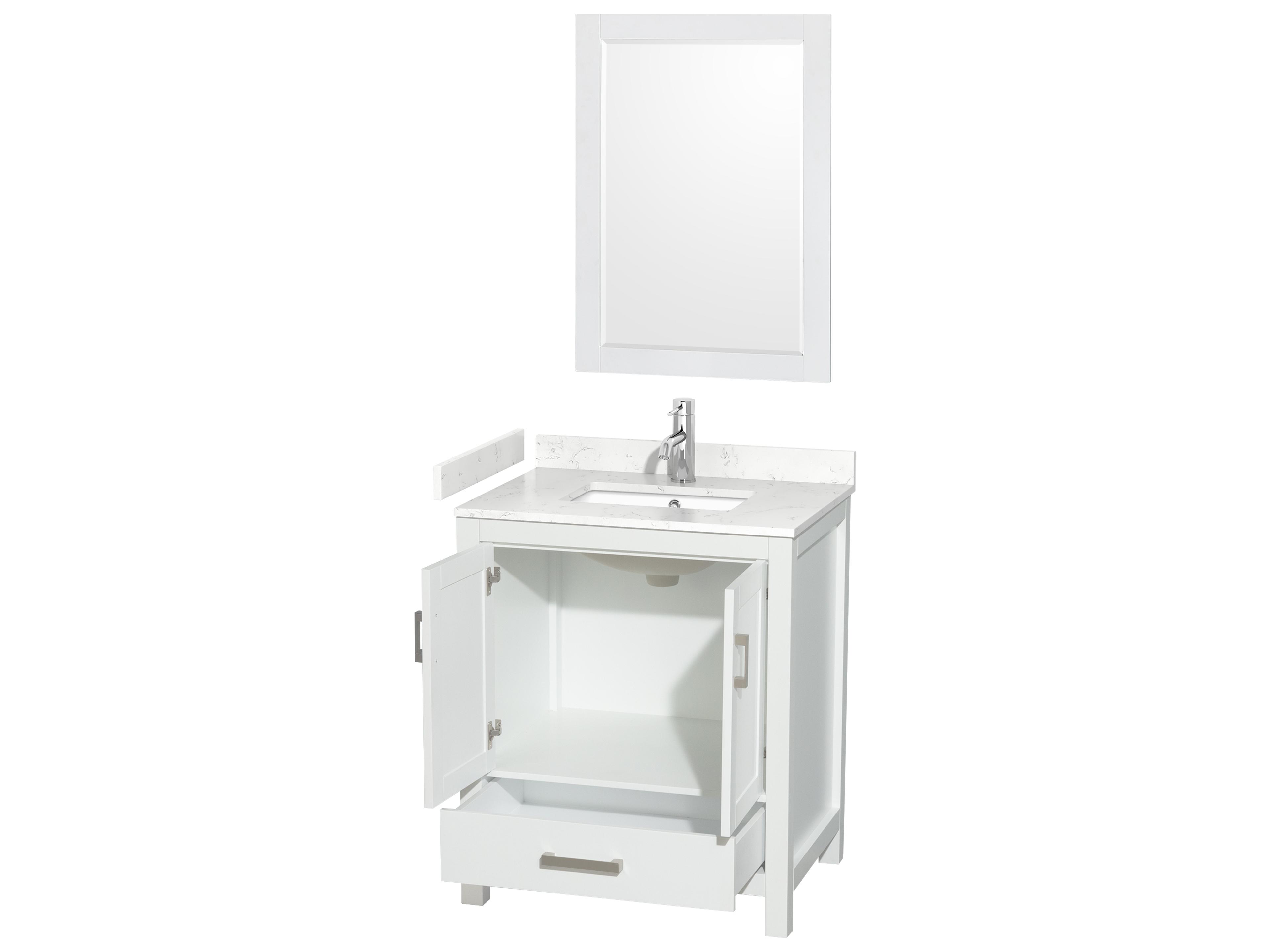Wyndham Collection Sheffield 30" White Vanity with 24" Mirror