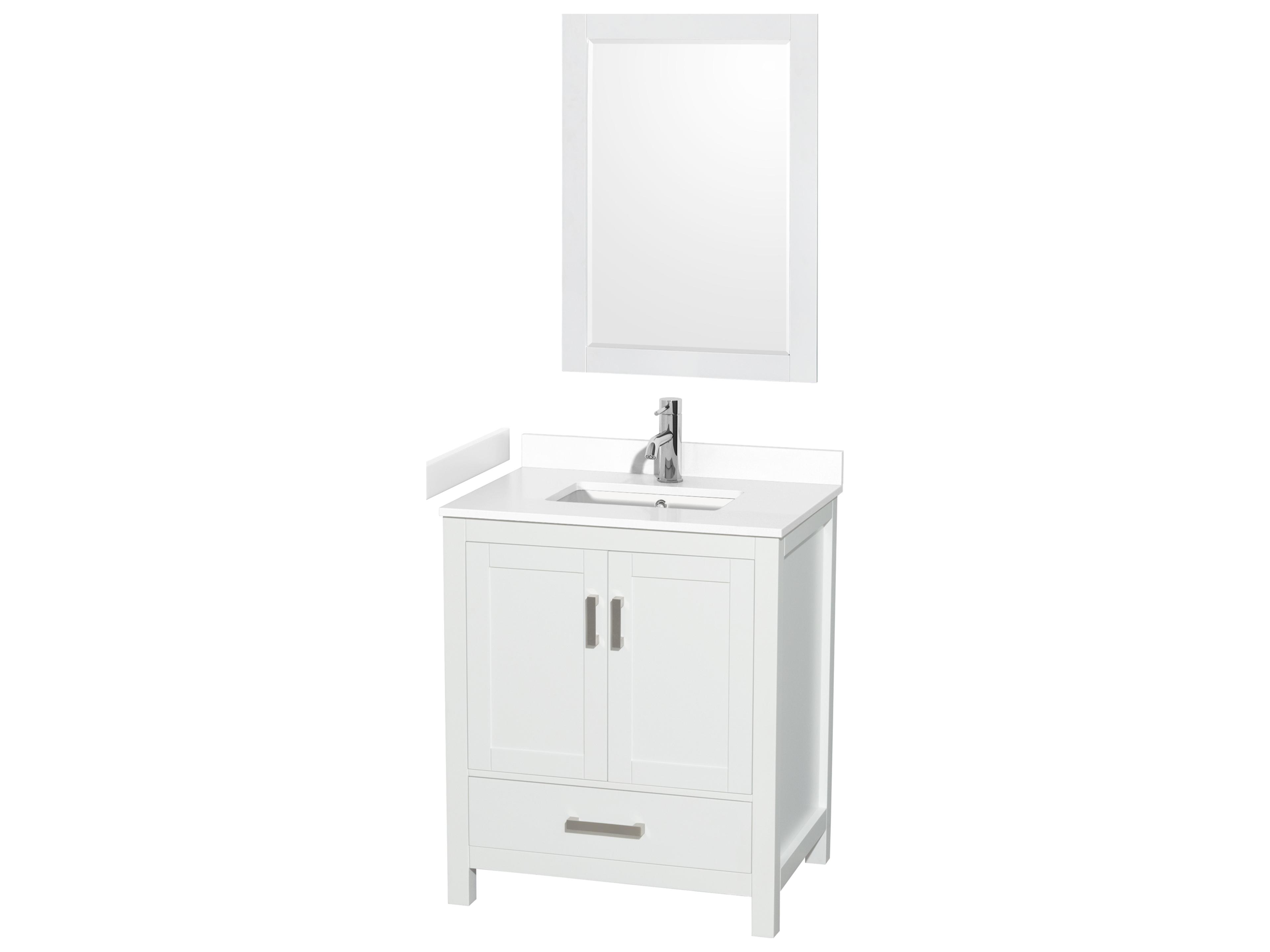 Wyndham Collection Sheffield 30" White Vanity with 24" Mirror