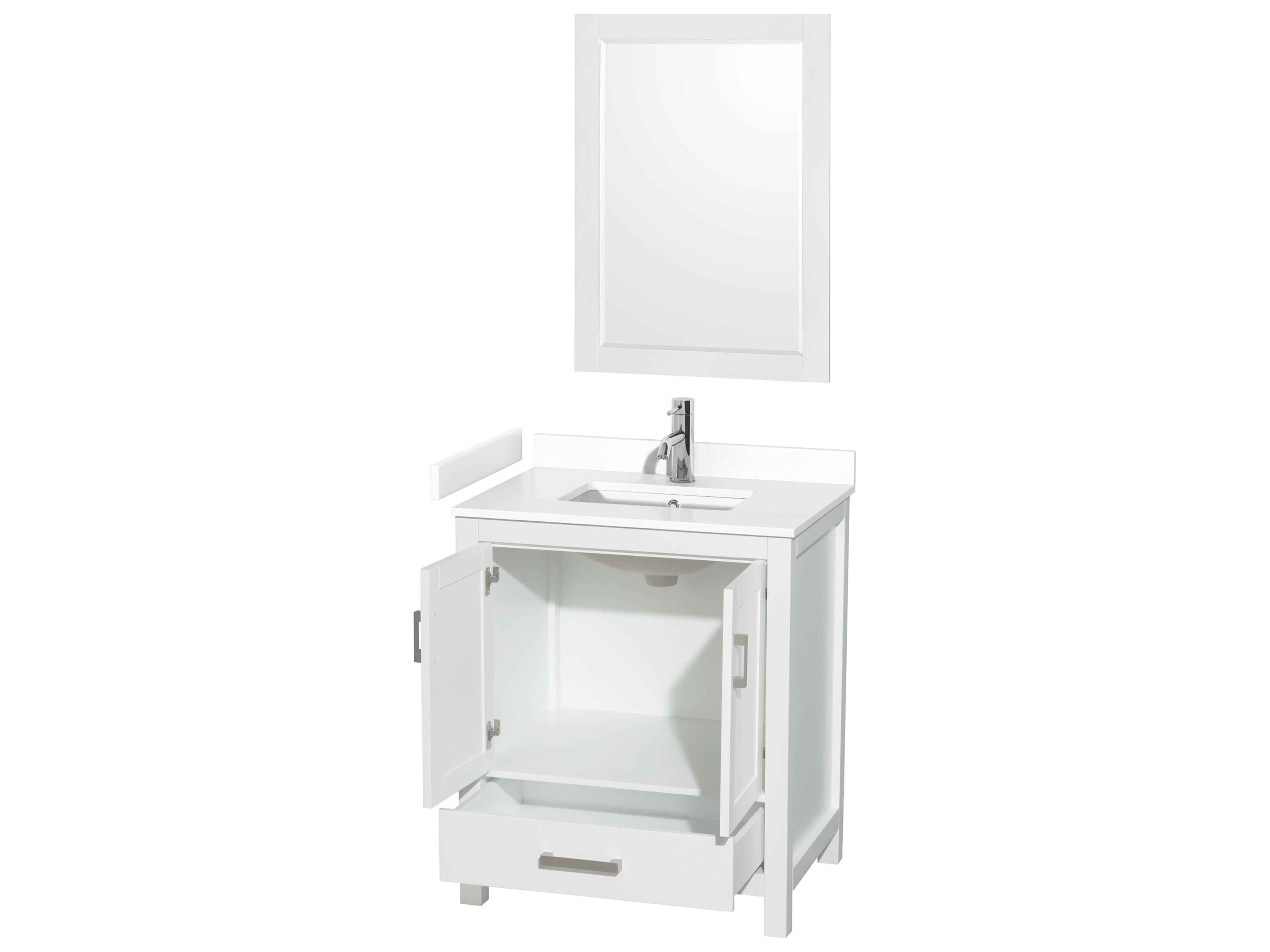Wyndham Collection Sheffield 30" White Vanity with 24" Mirror