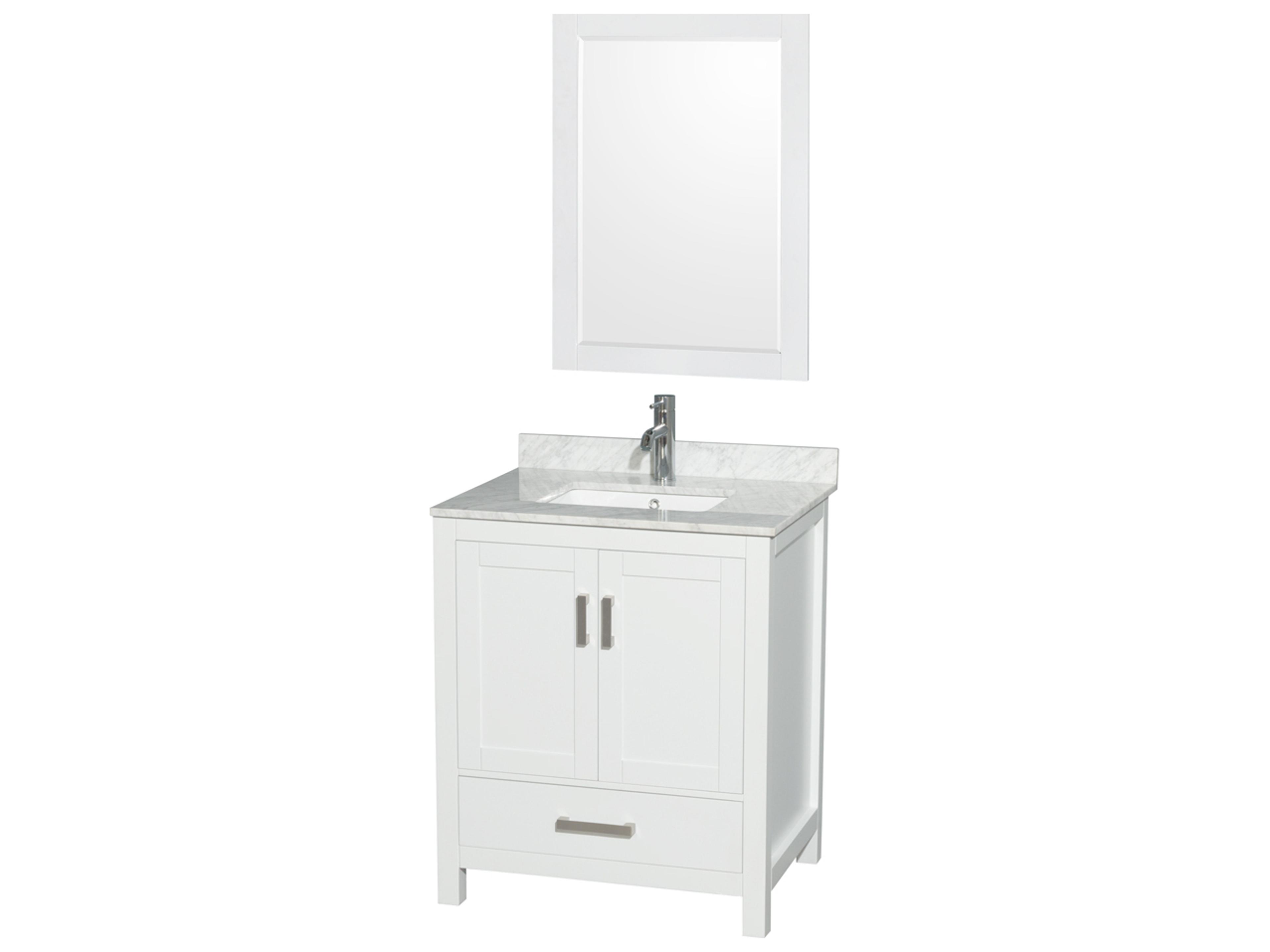 Wyndham Collection Sheffield 30" White Vanity with 24" Mirror