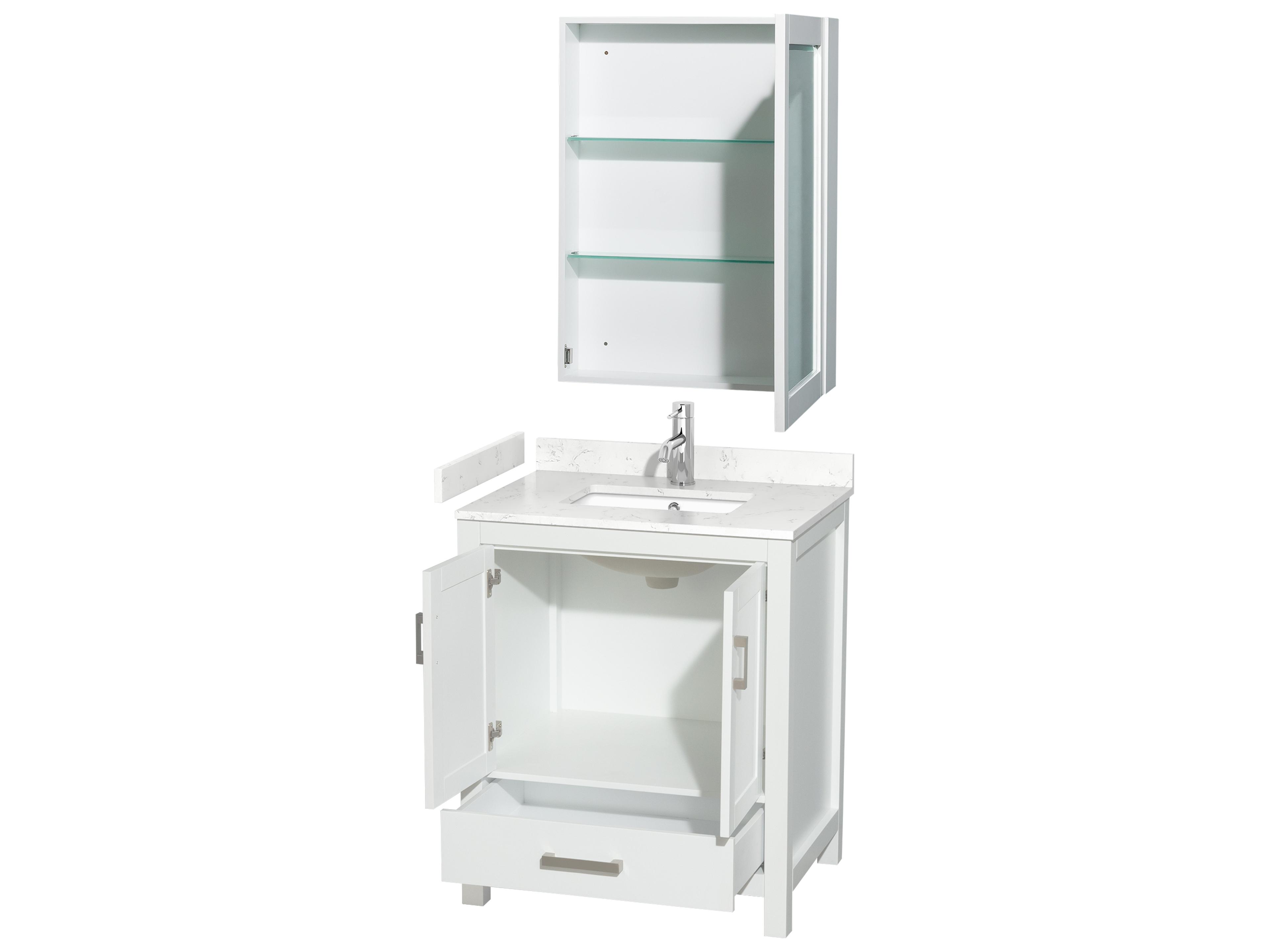 Wyndham Collection Sheffield 30" White Vanity with Medicine Cabinet