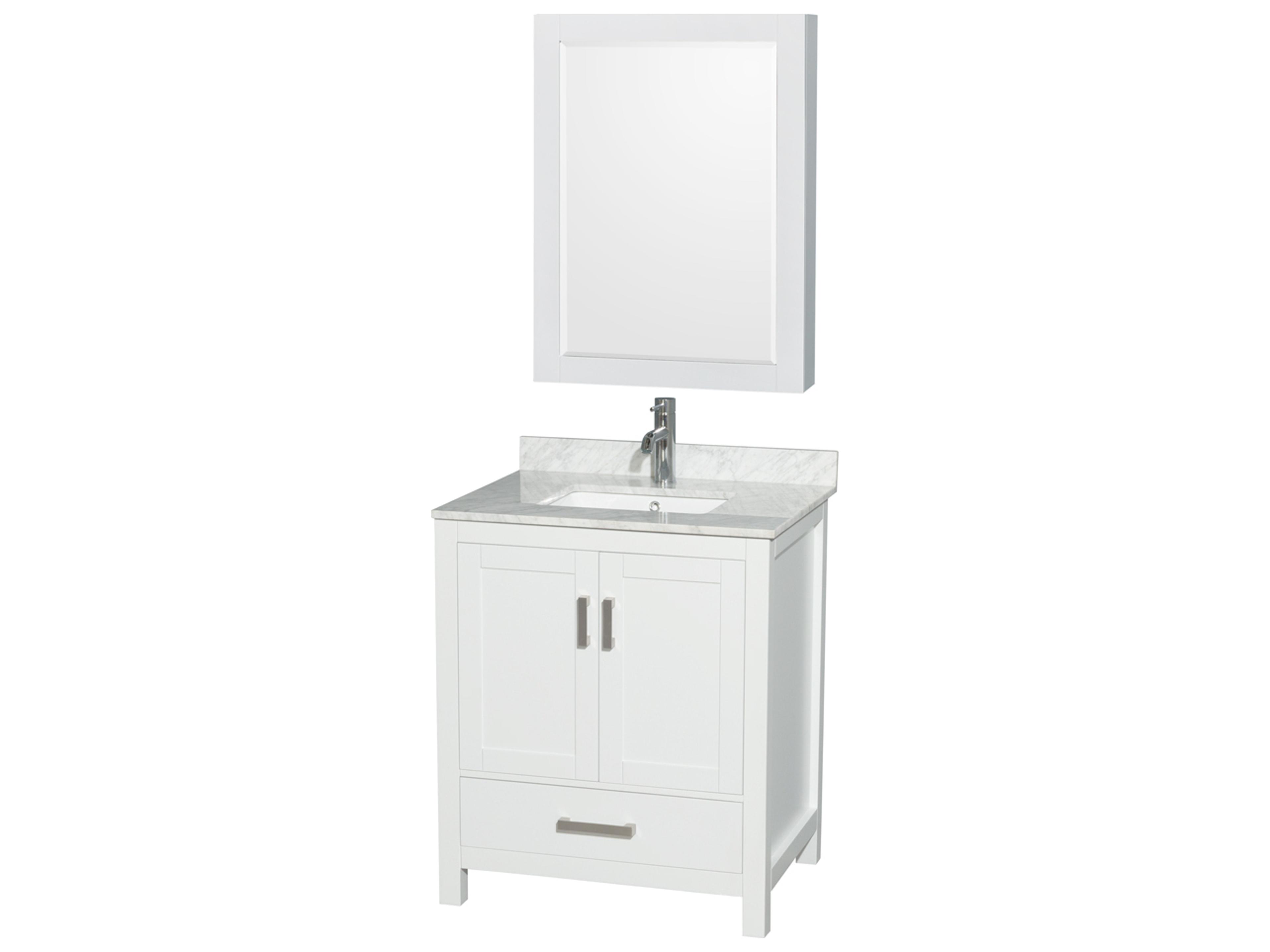 Wyndham Collection Sheffield 30" White Vanity with Medicine Cabinet