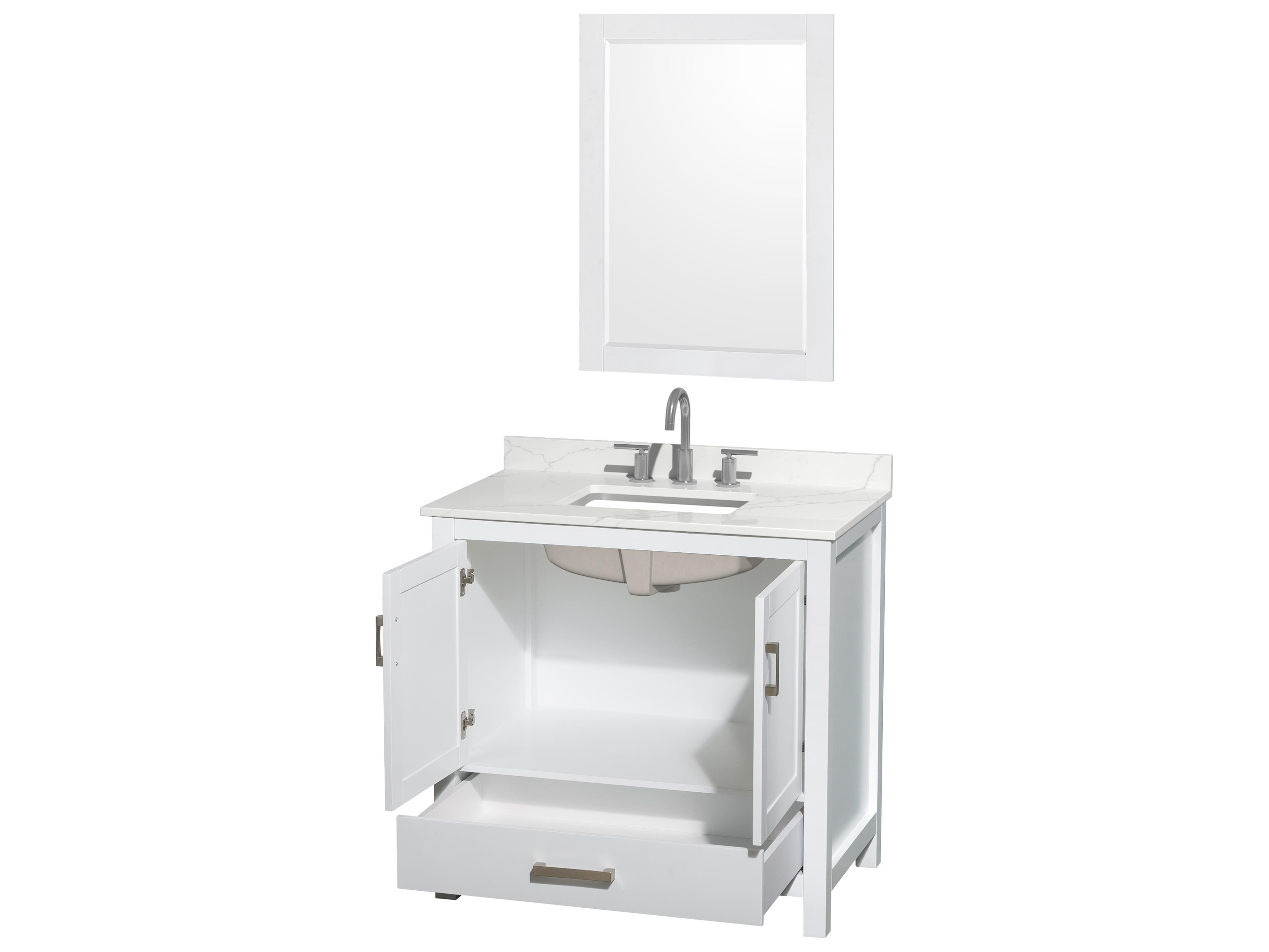 Wyndham Collection Sheffield 30" White Vanity with 24" Mirror