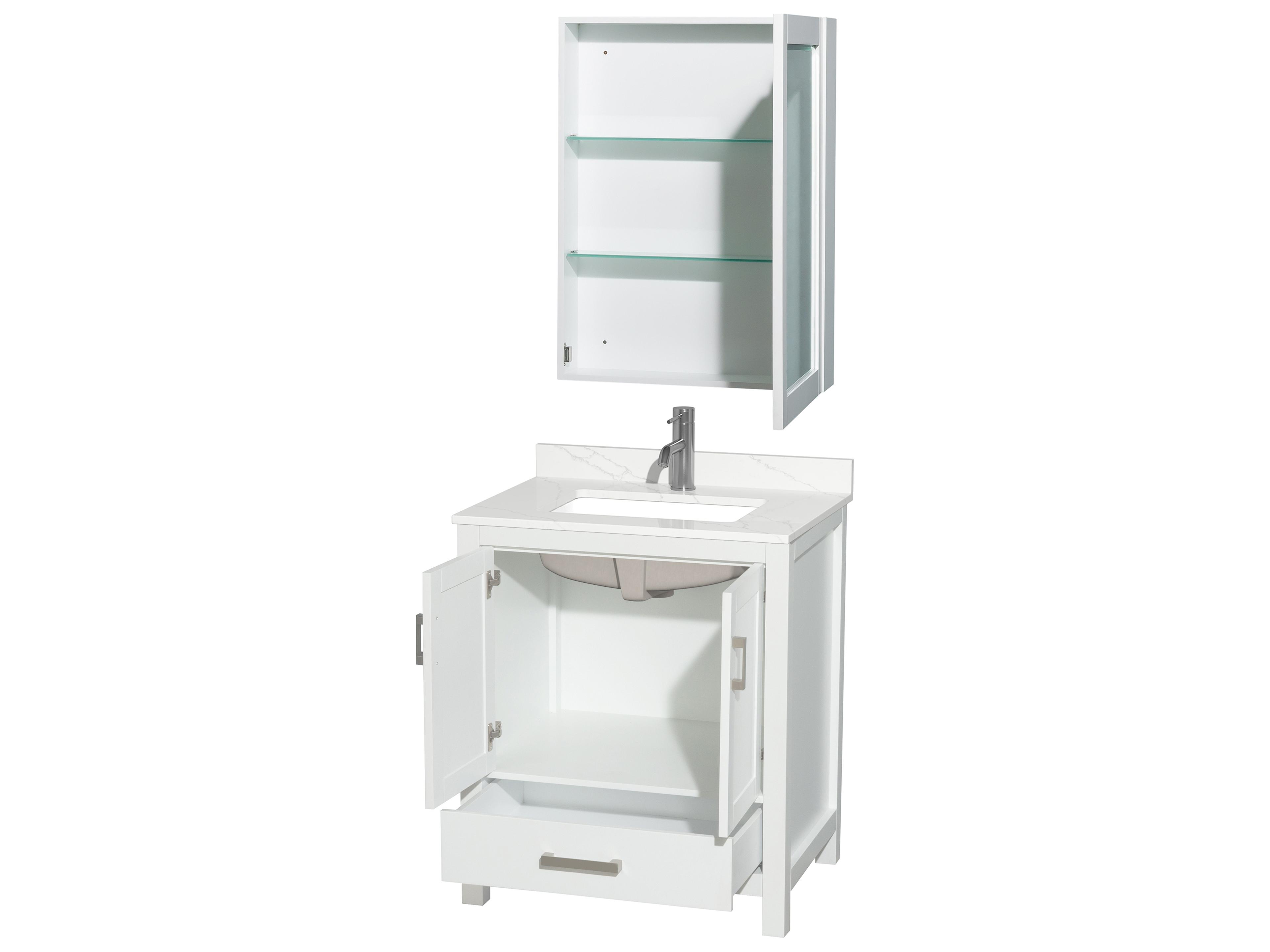 Wyndham Collection Sheffield 30" White Vanity with Medicine Cabinet