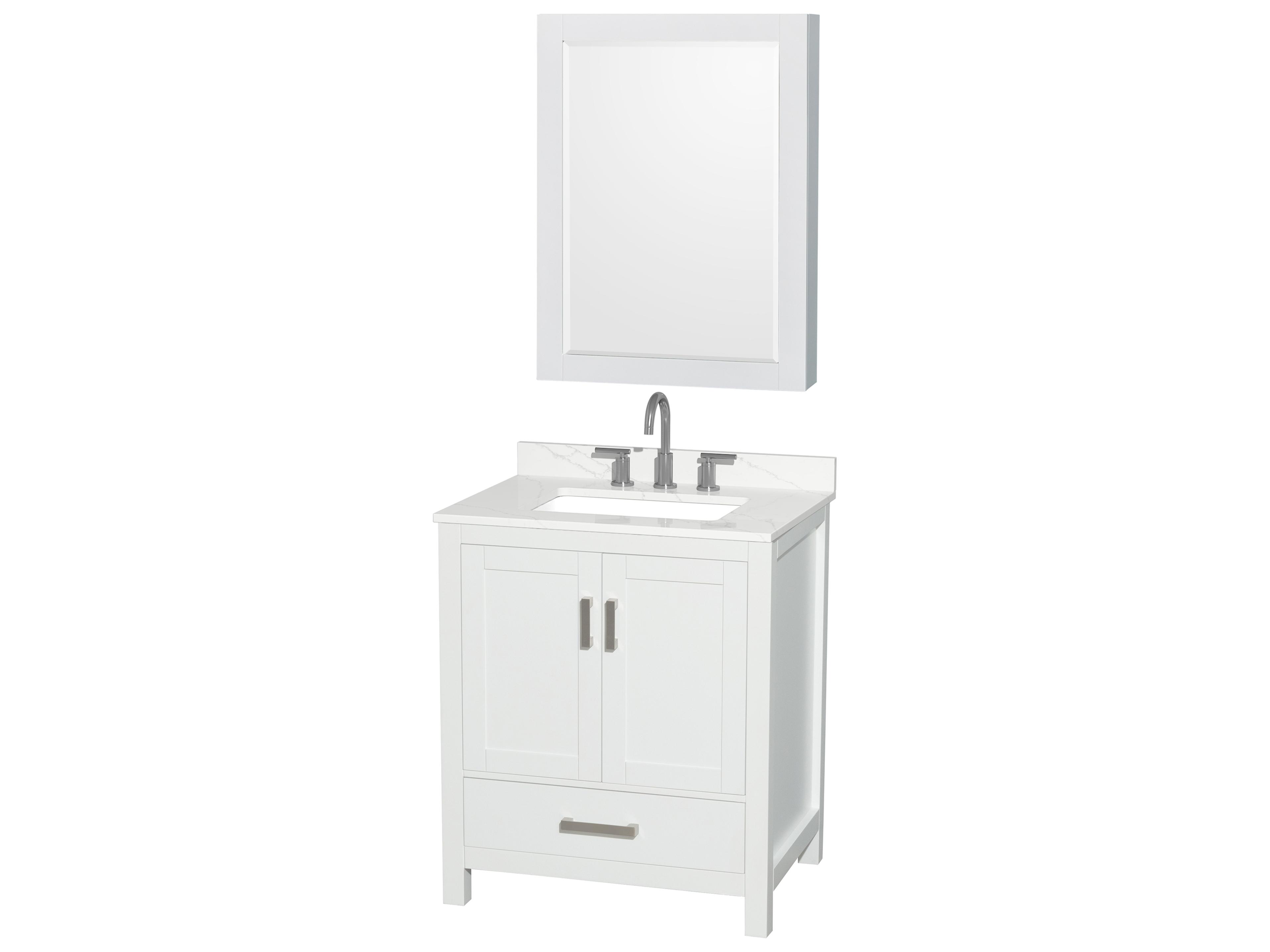 Wyndham Collection Sheffield 30" White Vanity with Medicine Cabinet