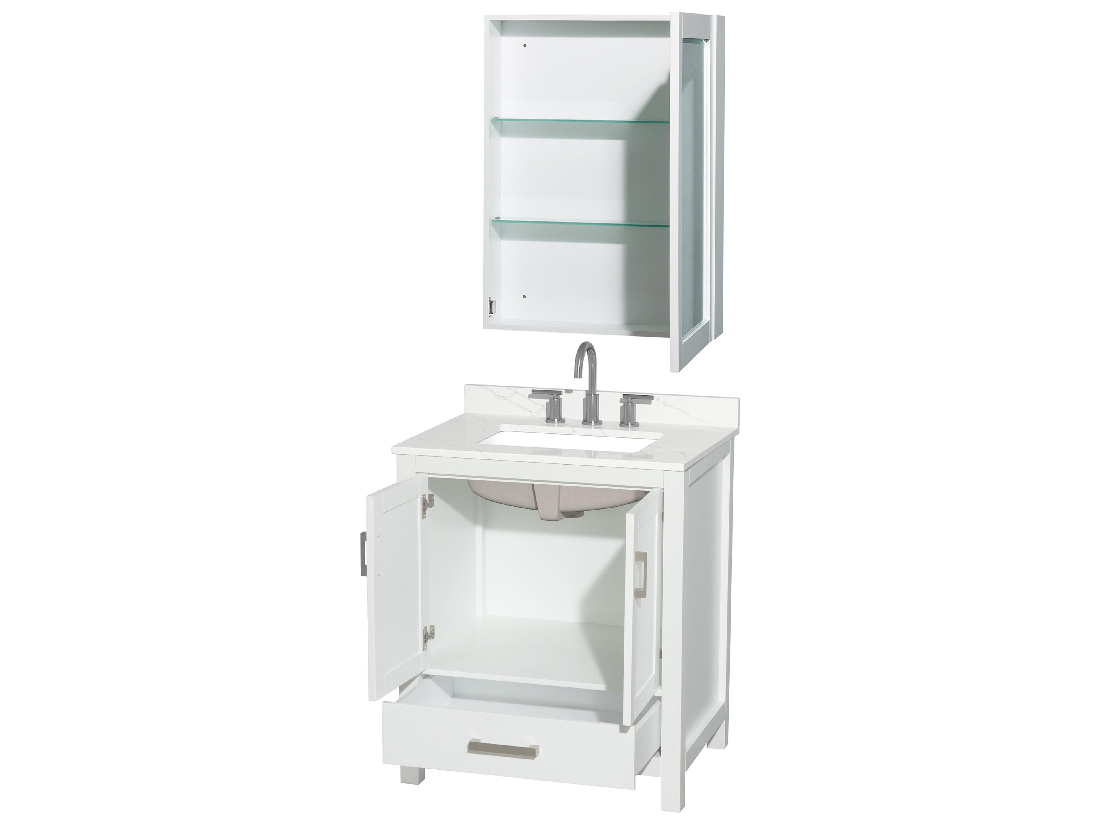 Wyndham Collection Sheffield 30" White Vanity with Medicine Cabinet