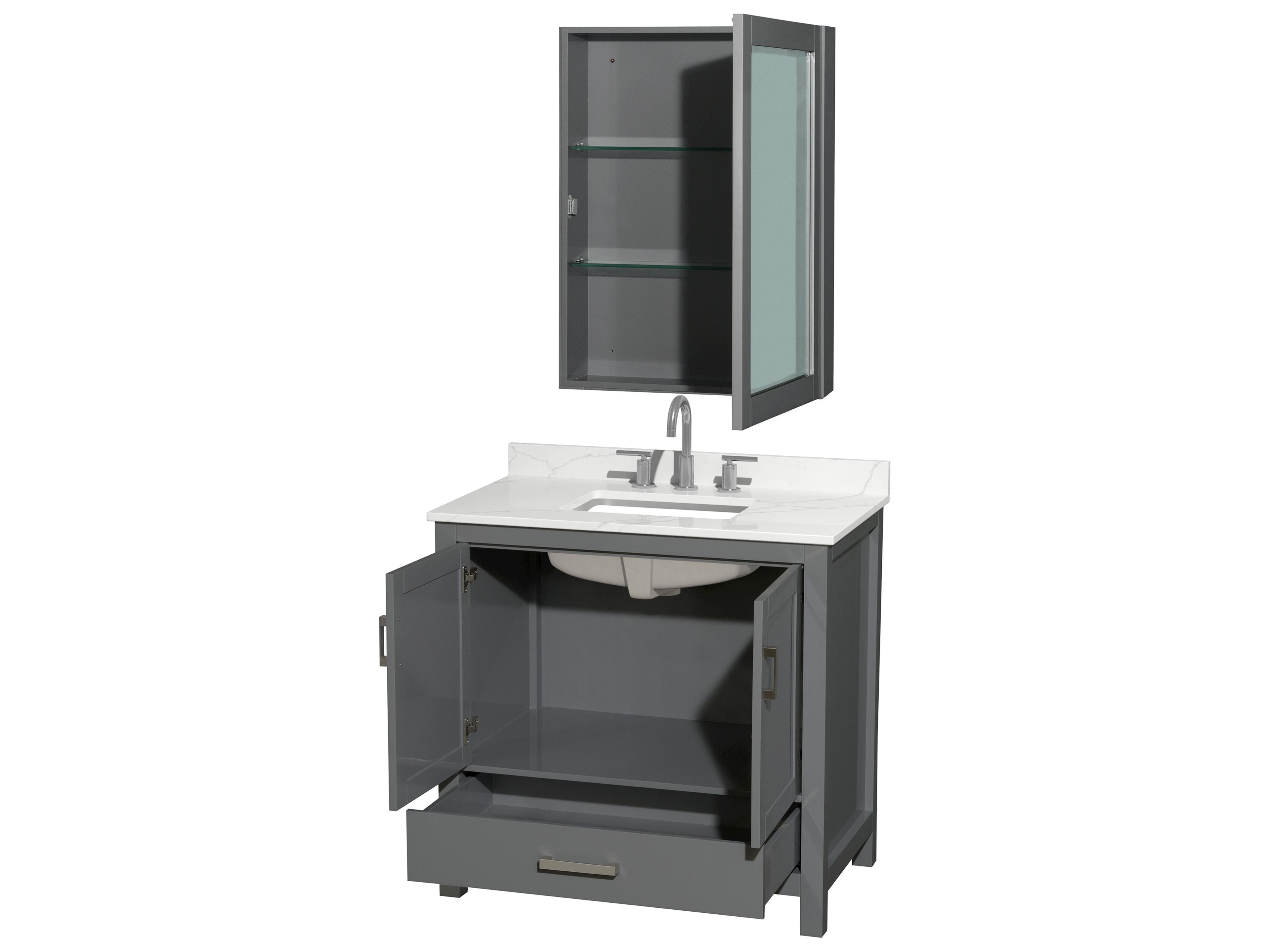 Wyndham Collection Sheffield 36" Dark Gray Vanity with Medicine Cabinet