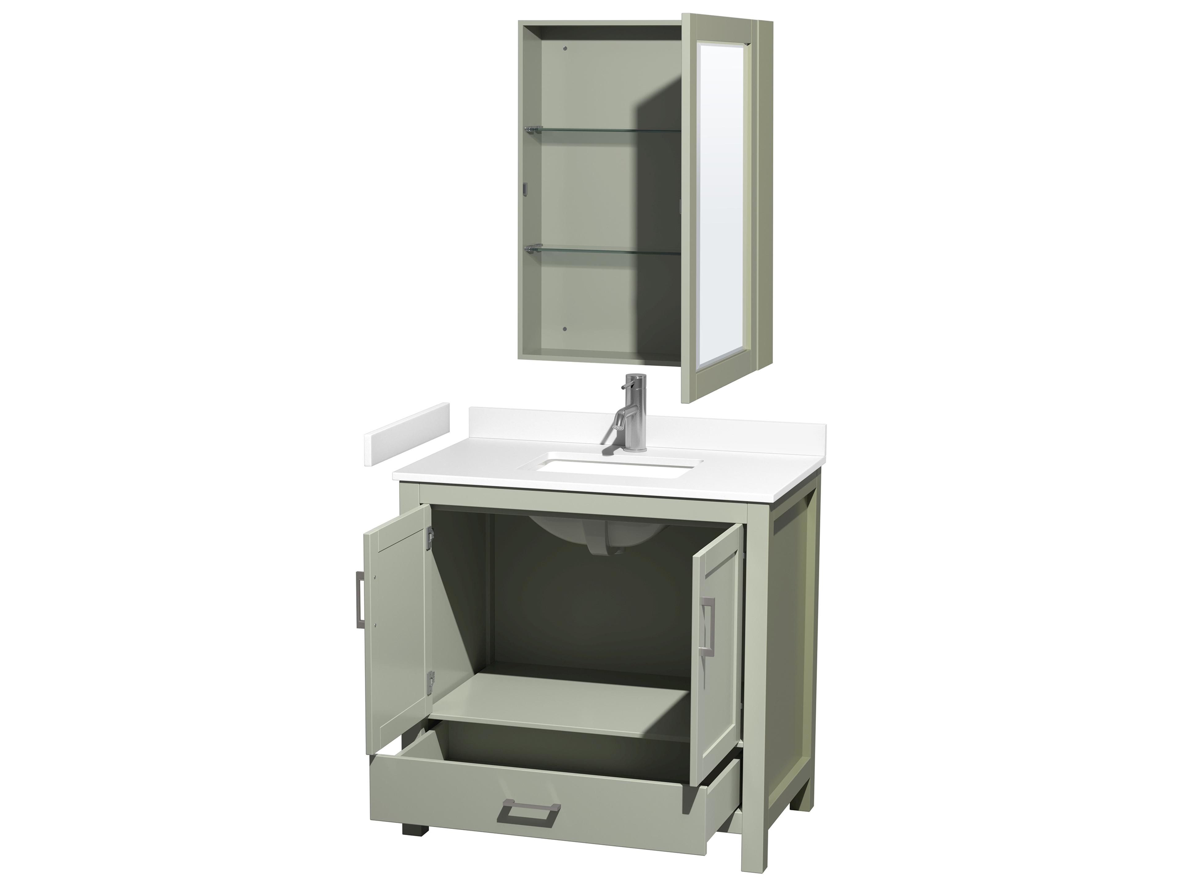 Wyndham Collection Sheffield 36" Light Green Vanity with Medicine Cabinet