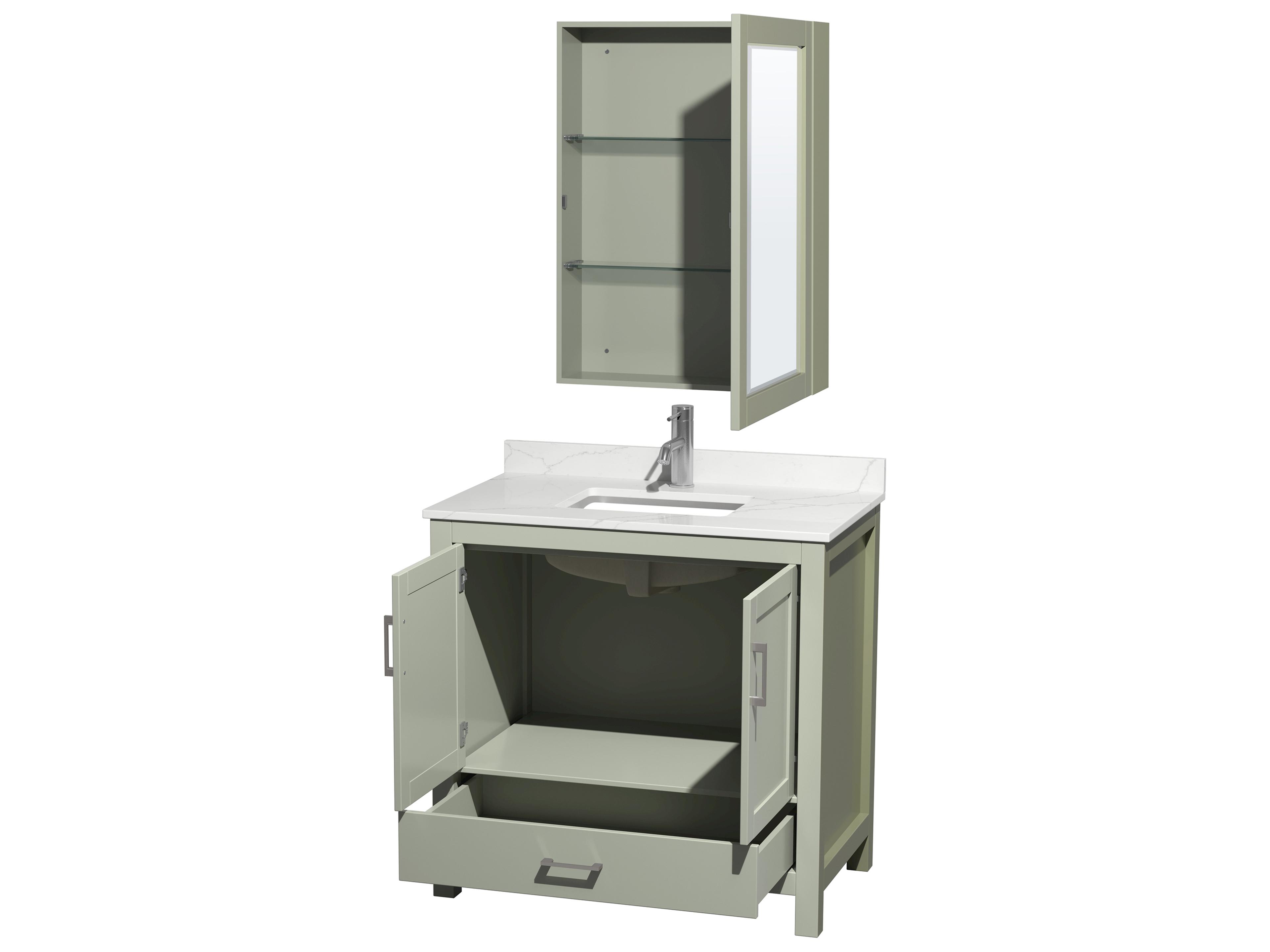 Wyndham Collection Sheffield 36" Light Green Vanity with Medicine Cabinet