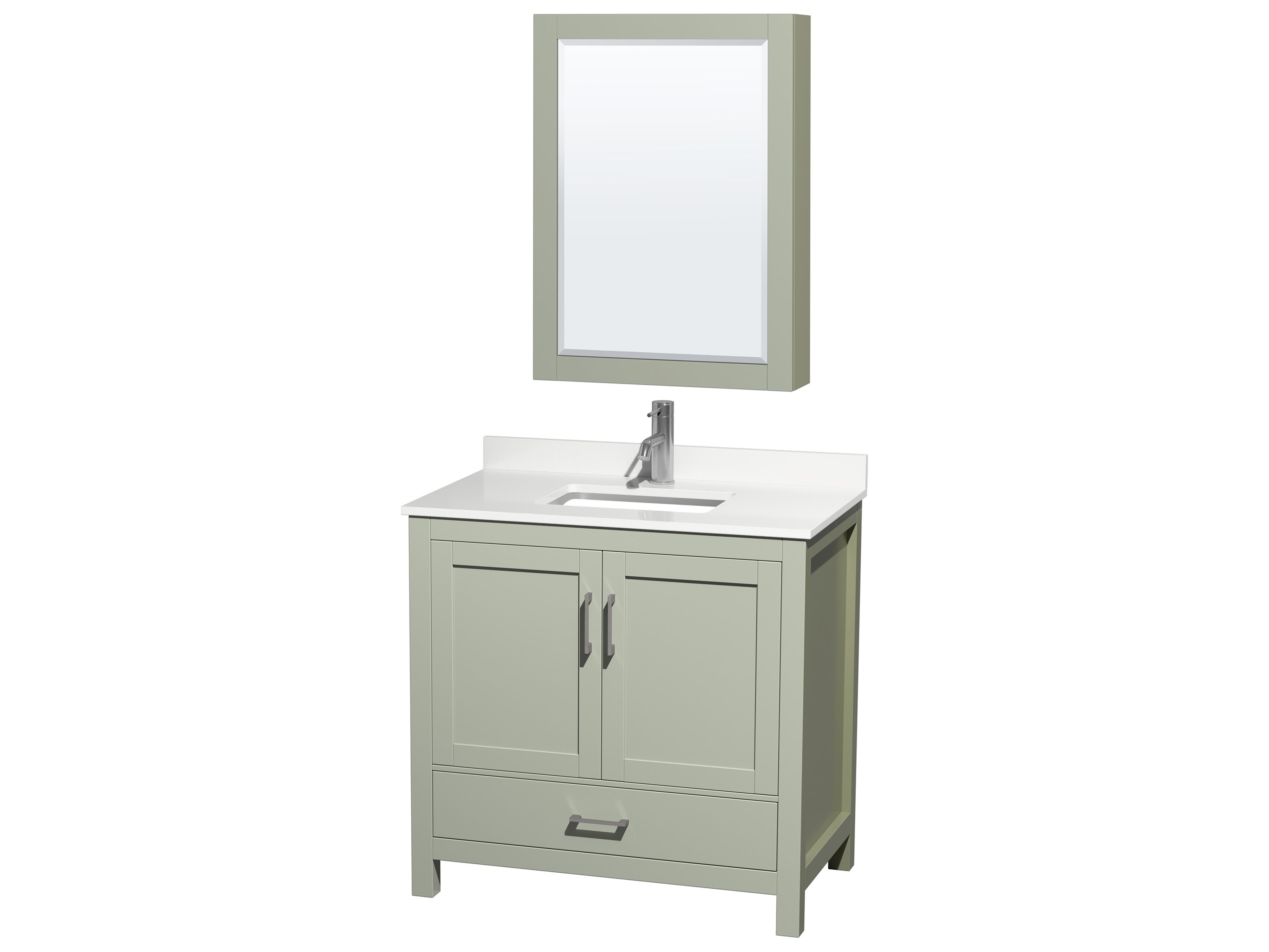 Wyndham Collection Sheffield 36" Light Green Vanity with Medicine Cabinet