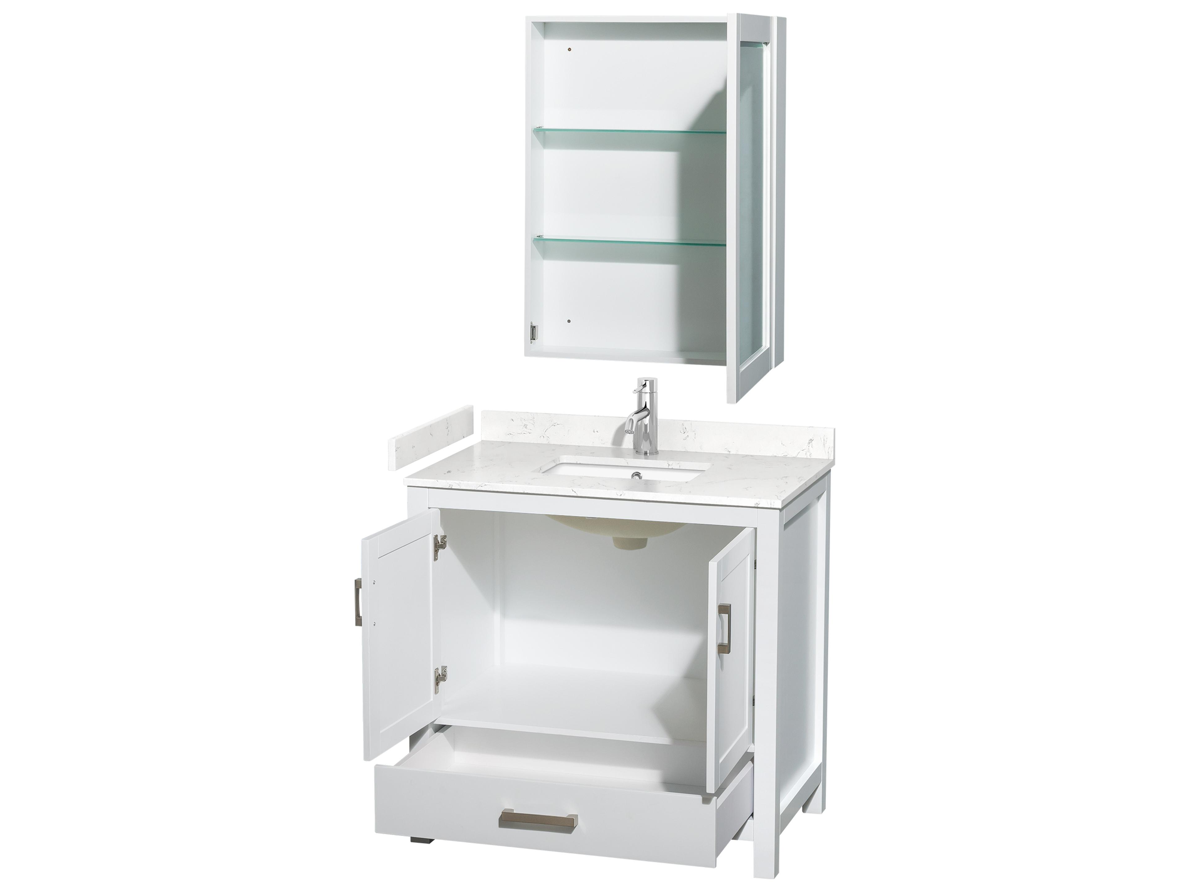 Wyndham Collection Sheffield 36" White Vanity with Medicine Cabinet