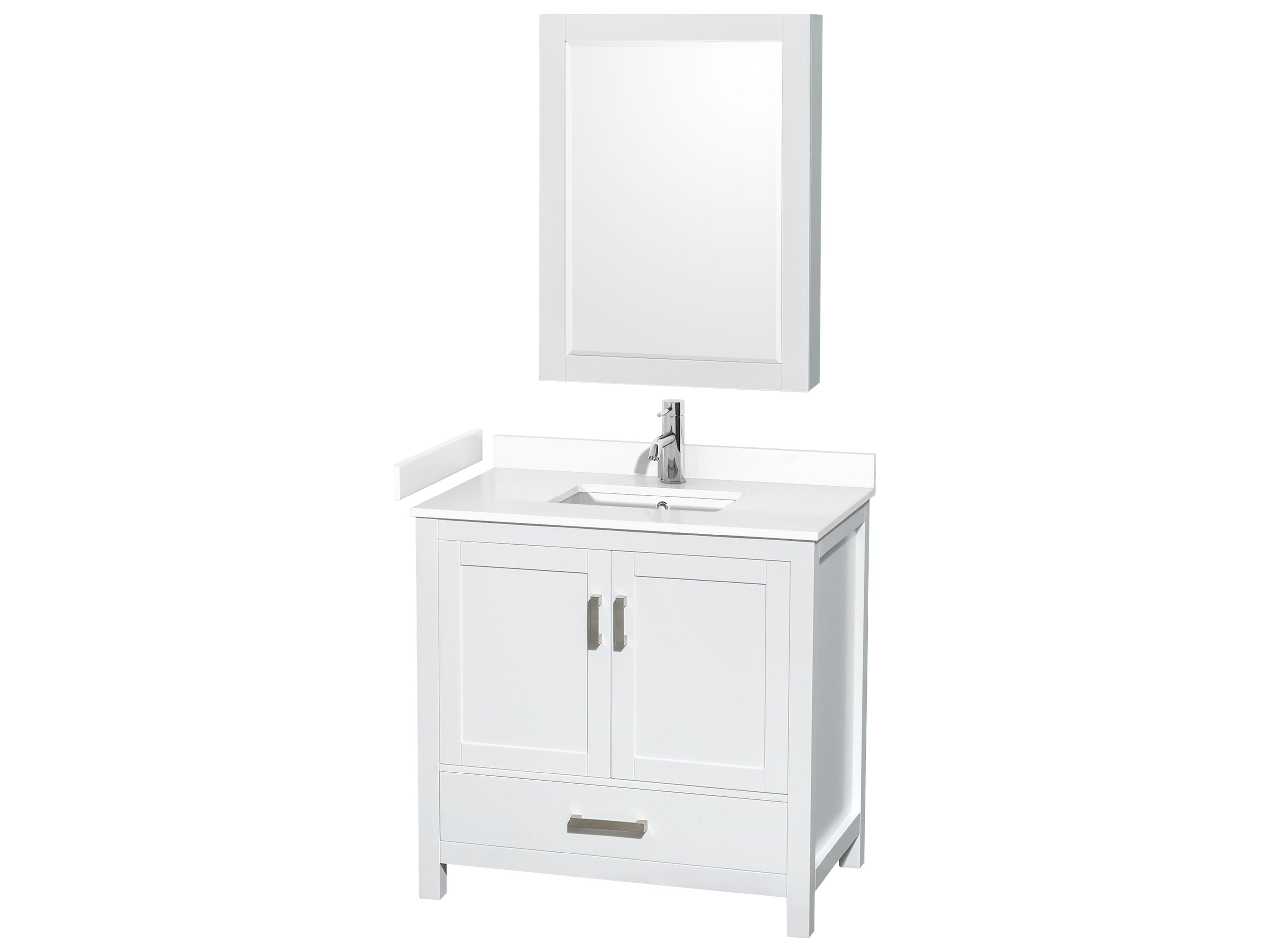 Wyndham Collection Sheffield 36" White Vanity with Medicine Cabinet