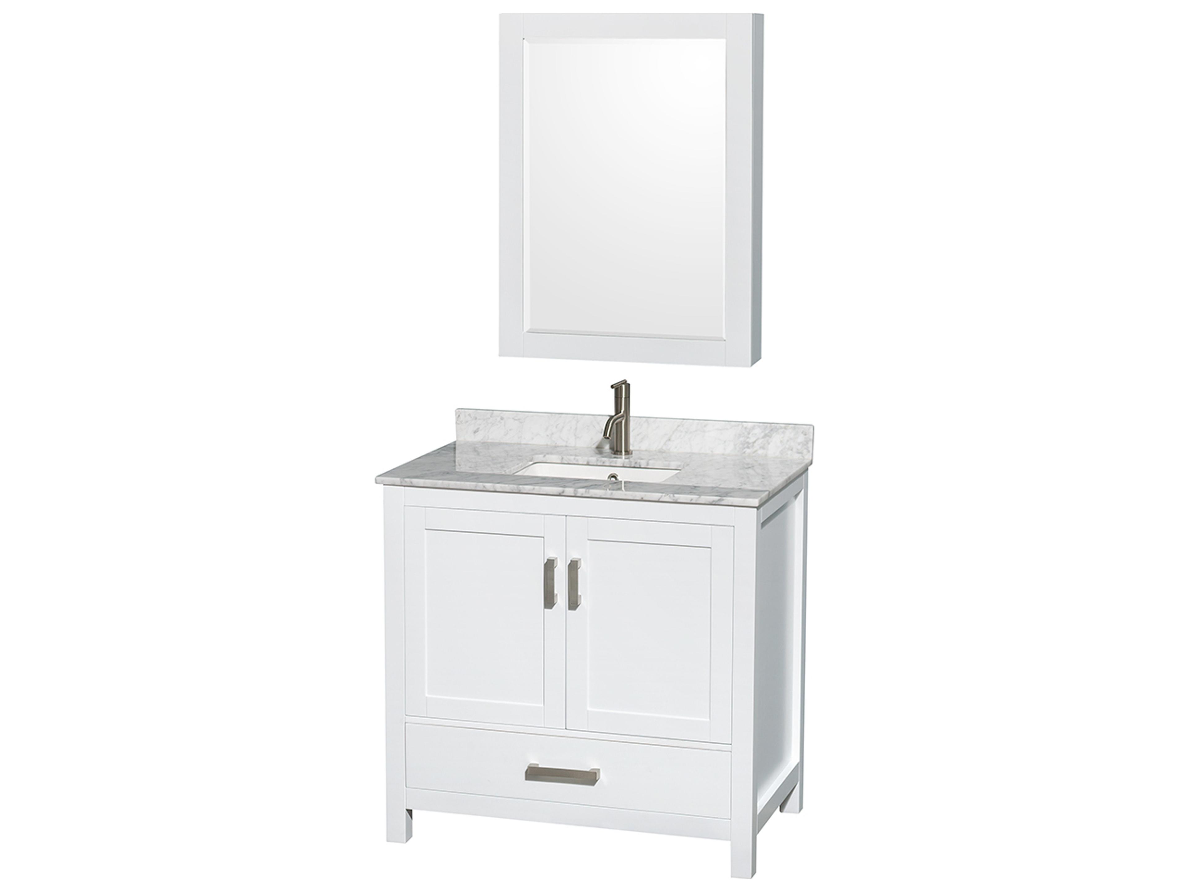 Wyndham Collection Sheffield 36" White Vanity with Medicine Cabinet