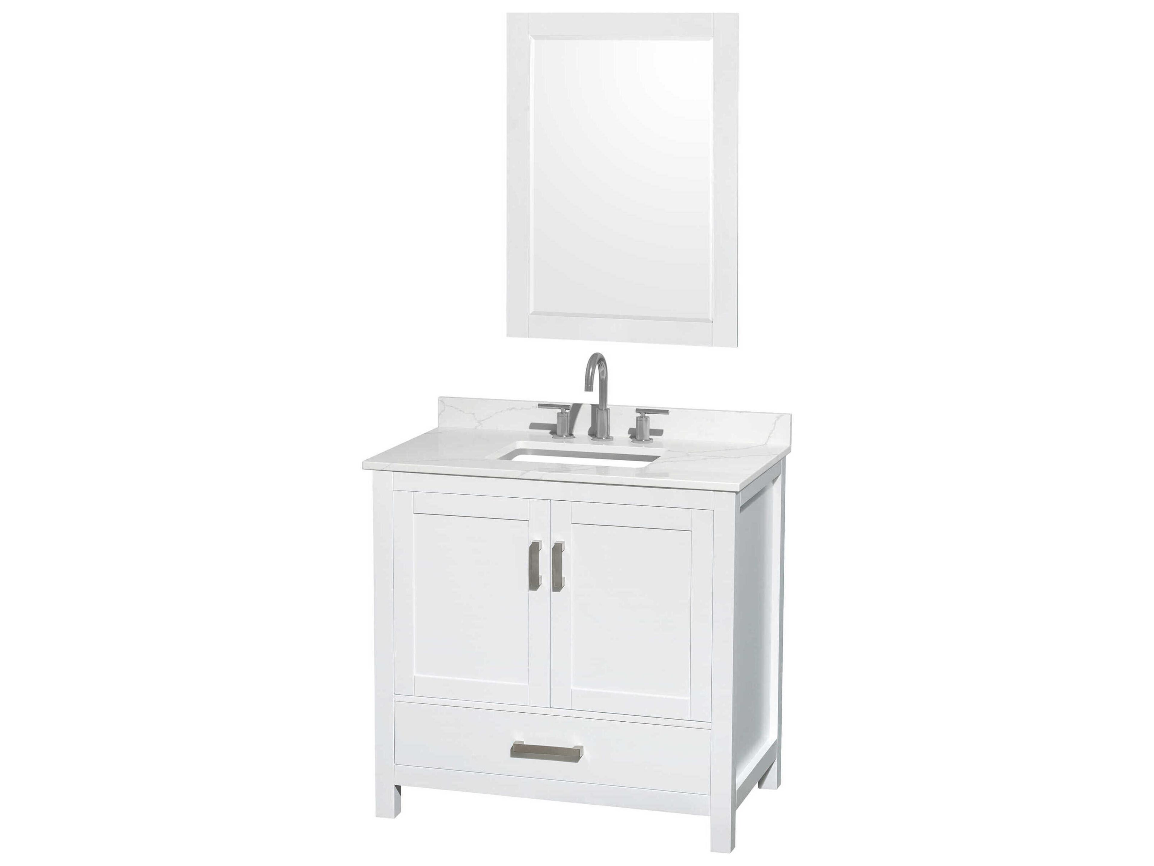 Wyndham Collection Sheffield 36" White Vanity with 24" Mirror