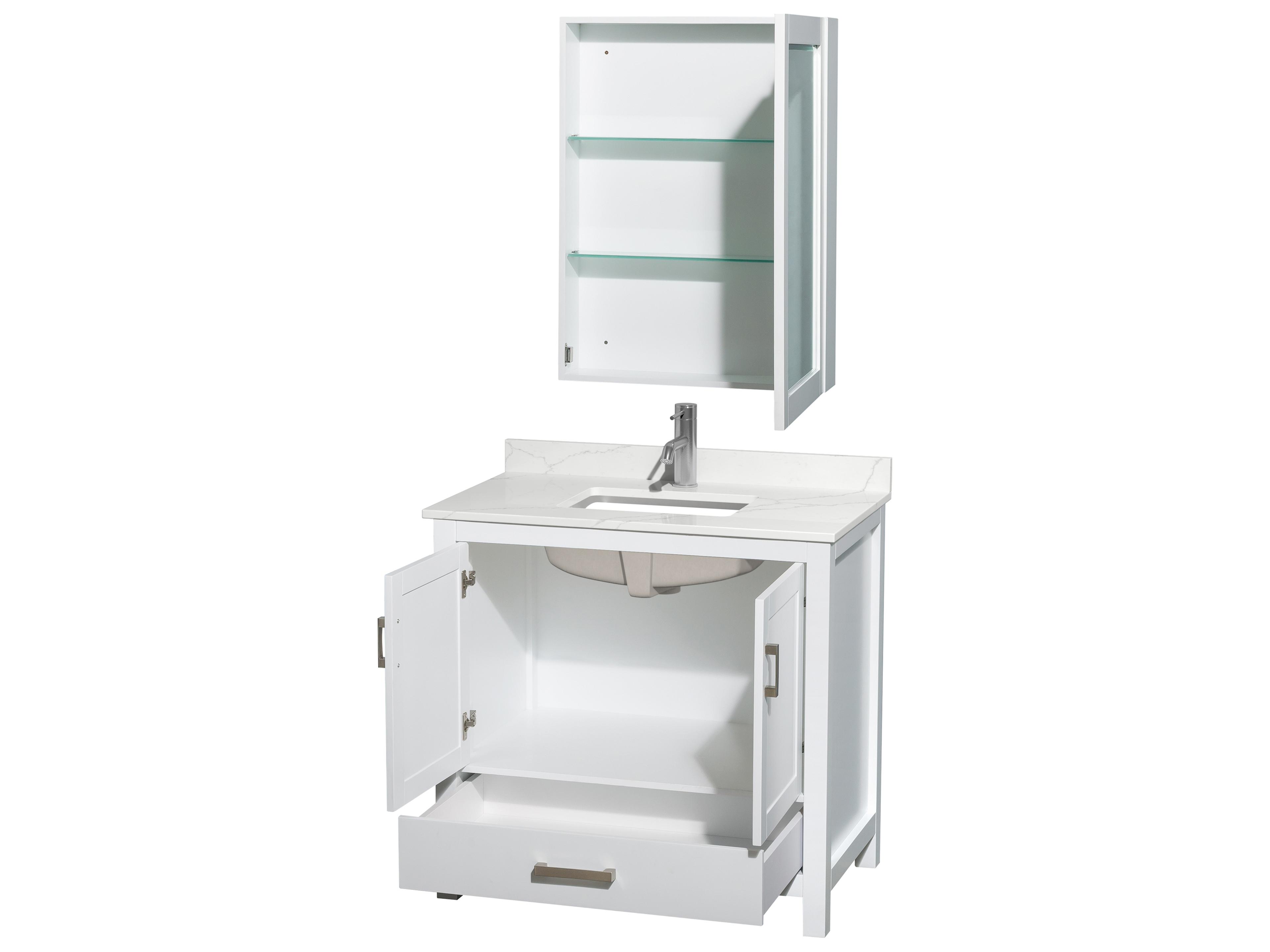 Wyndham Collection Sheffield 36" White Vanity with Medicine Cabinet