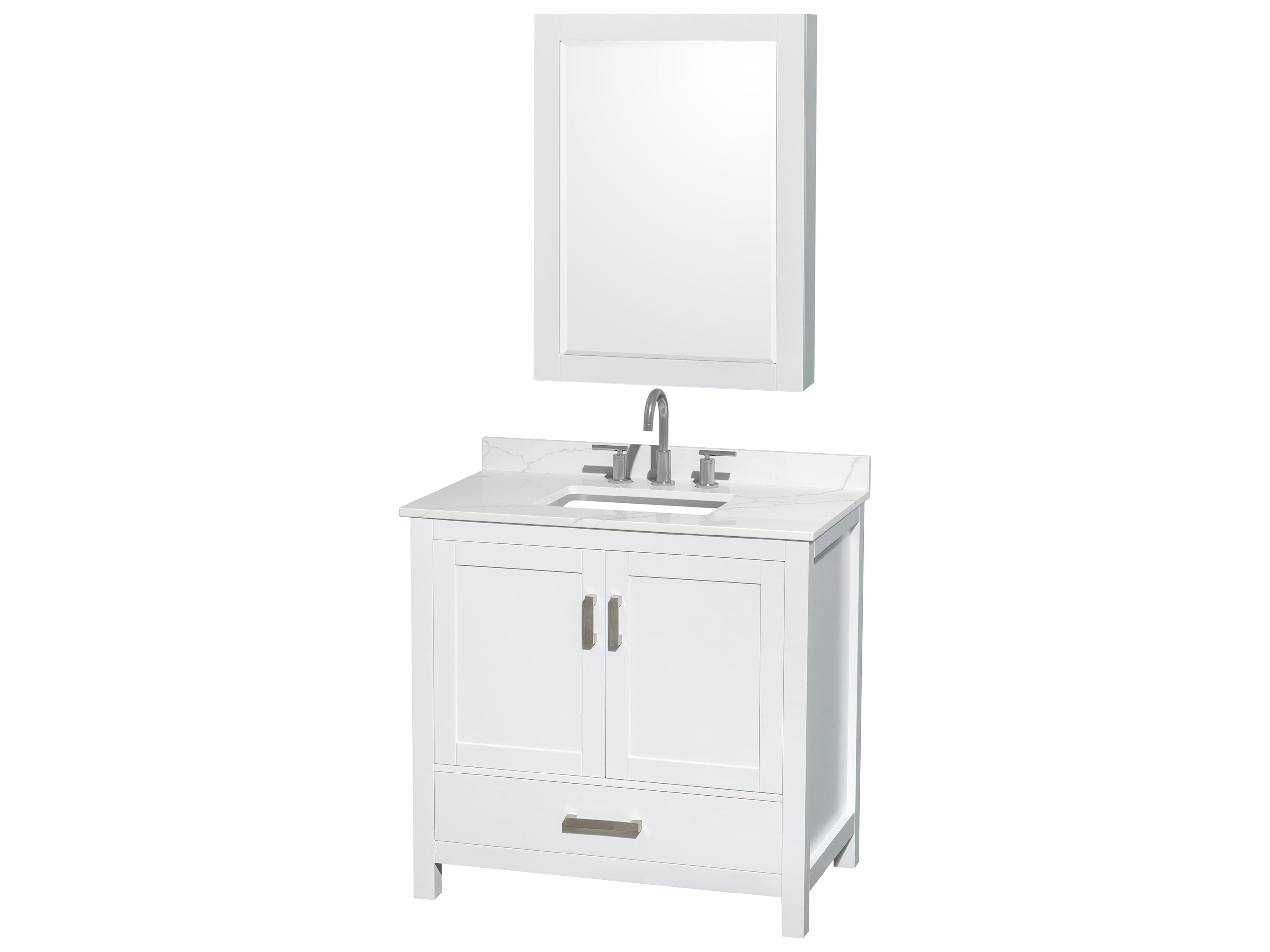 Wyndham Collection Sheffield 36" White Vanity with Medicine Cabinet