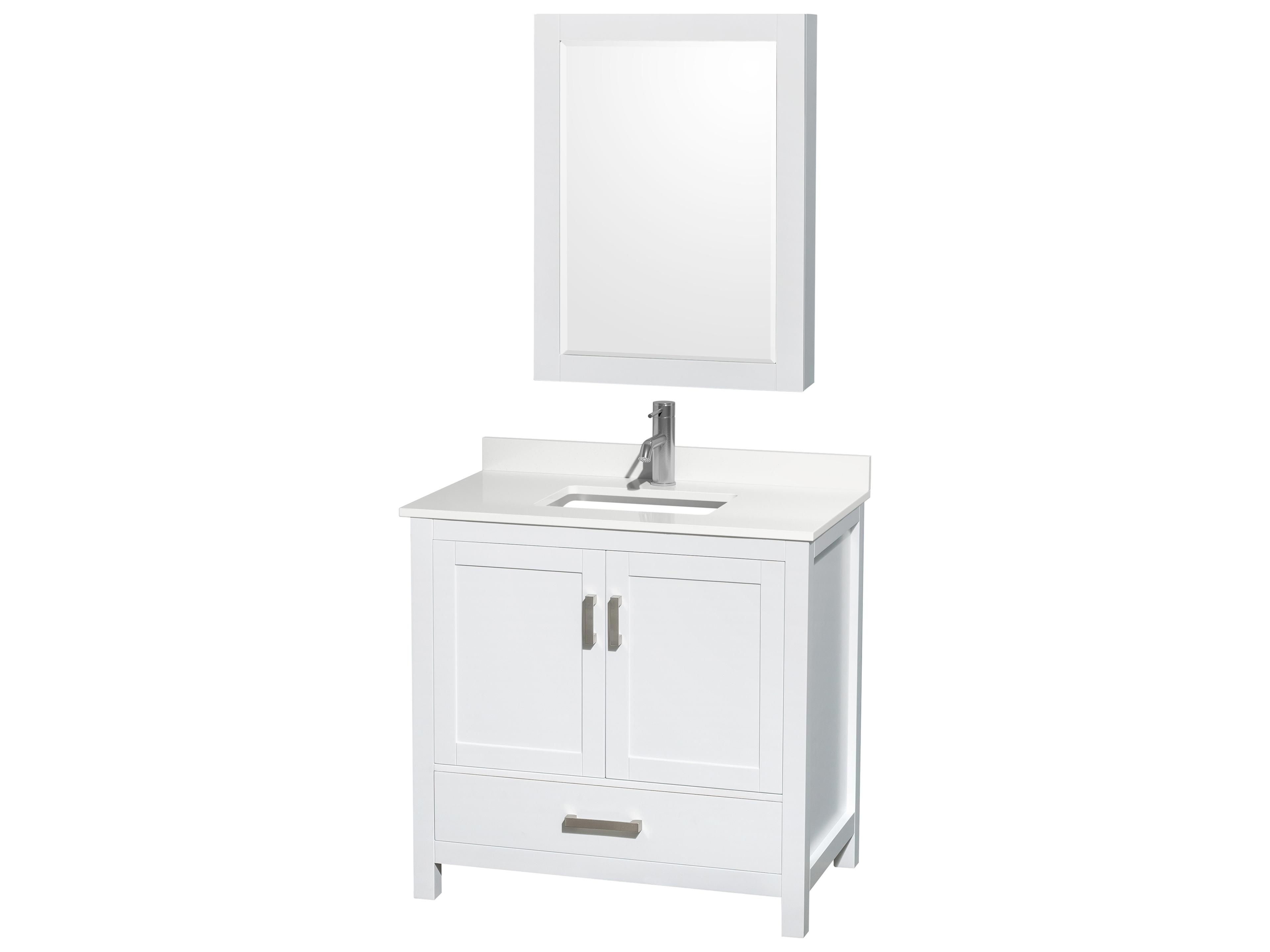 Wyndham Collection Sheffield 36" White Vanity with Medicine Cabinet
